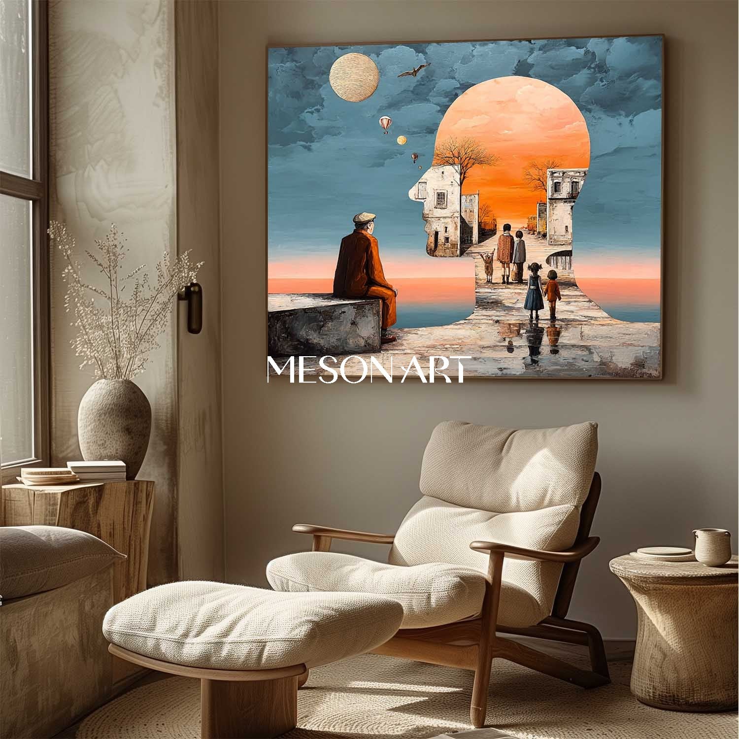 Orange Surrealist Art Memory Headscape Oil Painting Oversized Bedroom