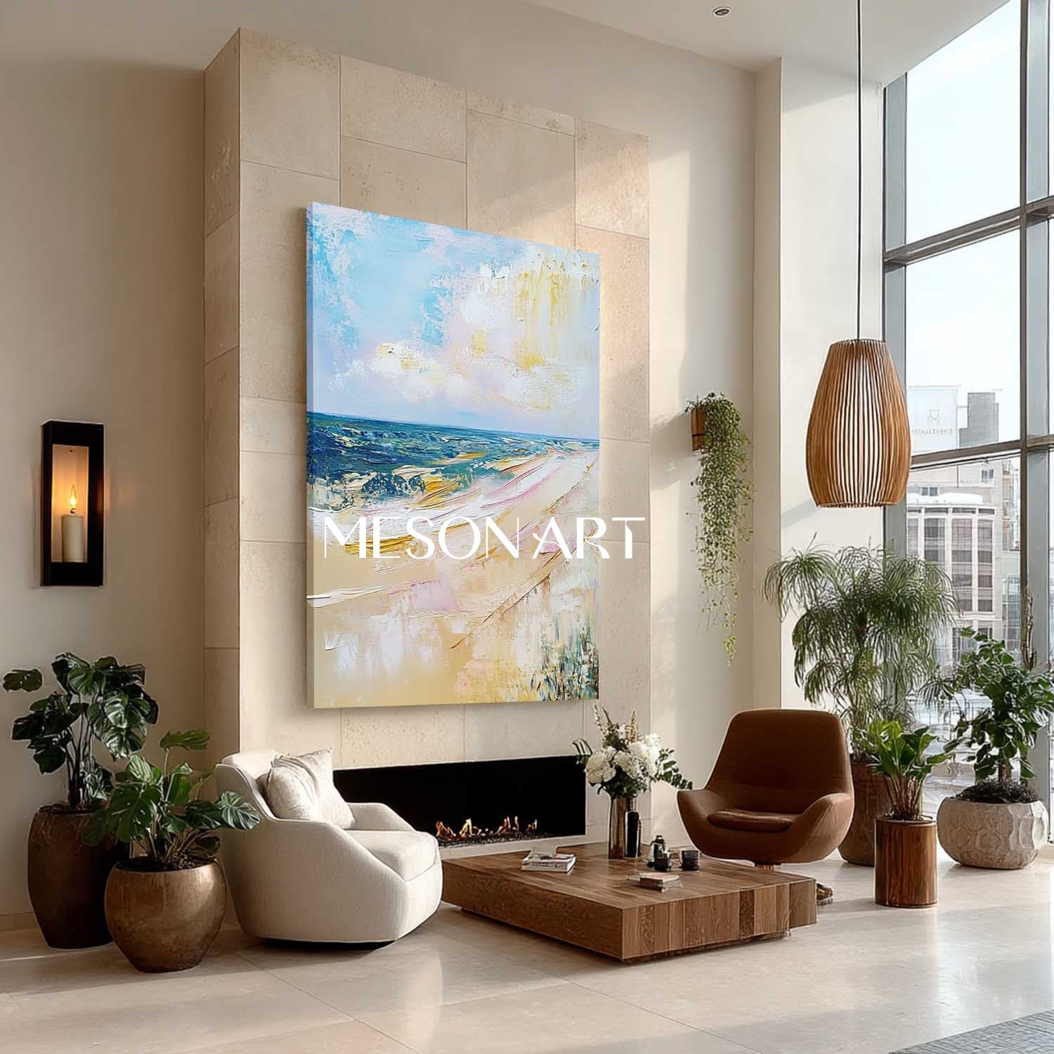 Blue and beige seaside beach wall decor painting for sale Blue and beige seaside abstract canvas art