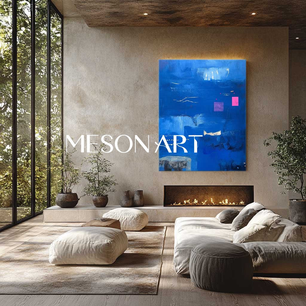 Large modern blue canvas art abstract blue abstract minimalist canvas wall painting for sale