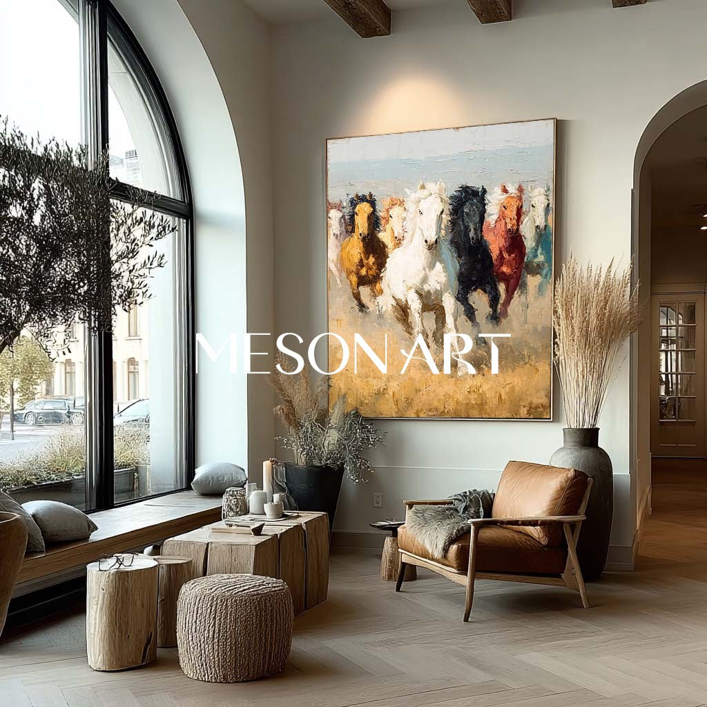 Large Seven Horses 3D Texture Painting for Sale Seven Horses Canvas Wall Art Decor