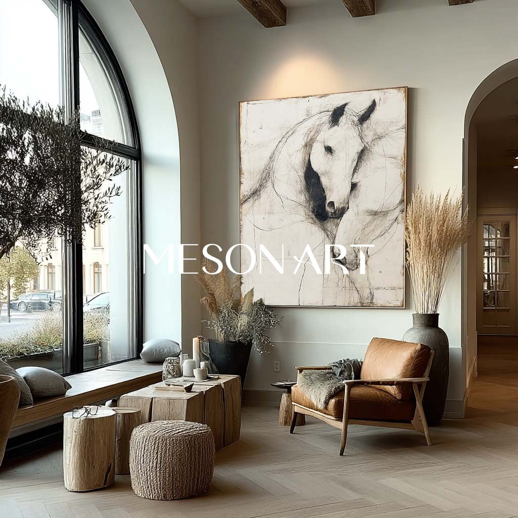 White Minimalist Horse Abstract Canvas Wall Art Decor For Sale White Minimalist Horse Line Art