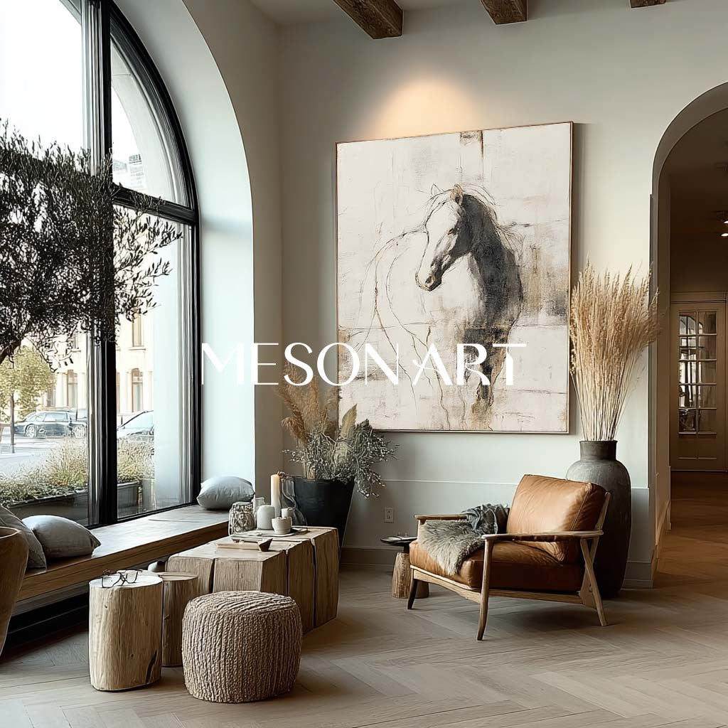 White Minimalist Horse Abstract Canvas Wall Art Decor Minimalist Horse Abstract Painting