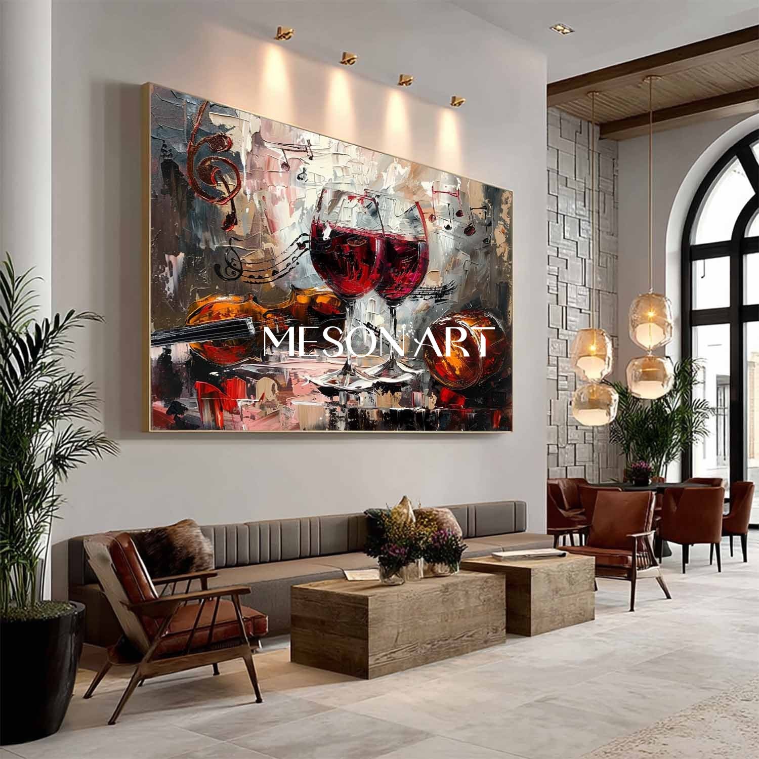 Large Red Wine Glass and Music Abstract Canvas Art for Sale Music and Wine Wall Art Decor