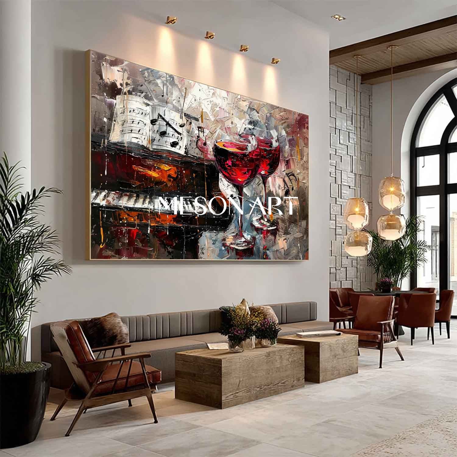 Large Red Wine Glass and Piano Abstract Canvas Art for Sale Piano and Wine Wall Art Decor