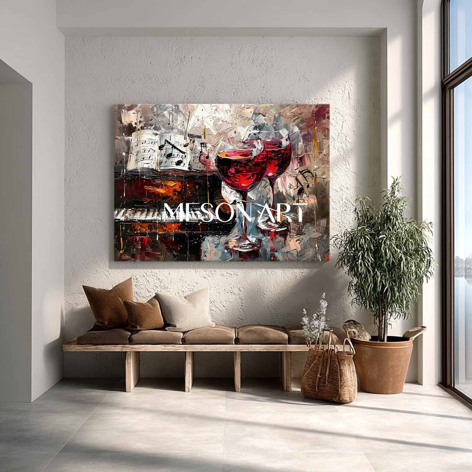 Large Red Wine Glass and Piano Abstract Canvas Art for Sale Piano and Wine Wall Art Decor