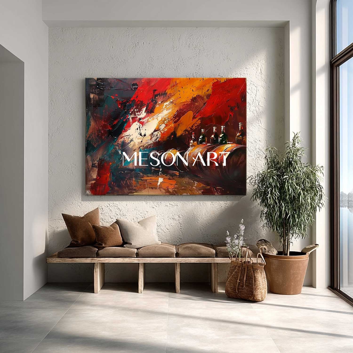 Large Red wine barrel painting winery decorative wall art wine cabinet wall painting for sale