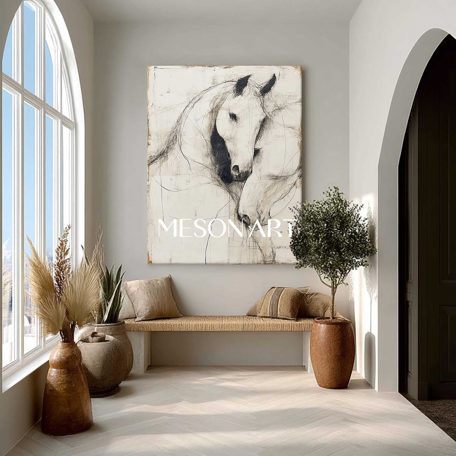 White Minimalist Horse Abstract Canvas Wall Art Decor For Sale White Minimalist Horse Line Art