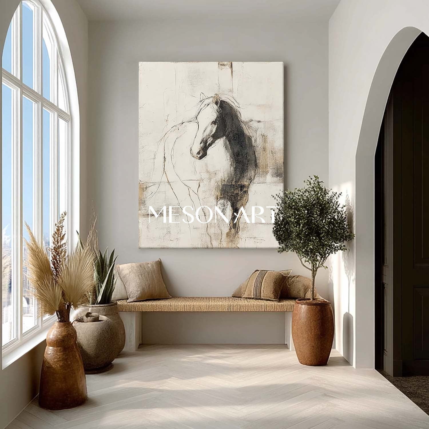 White Minimalist Horse Abstract Canvas Wall Art Decor Minimalist Horse Abstract Painting