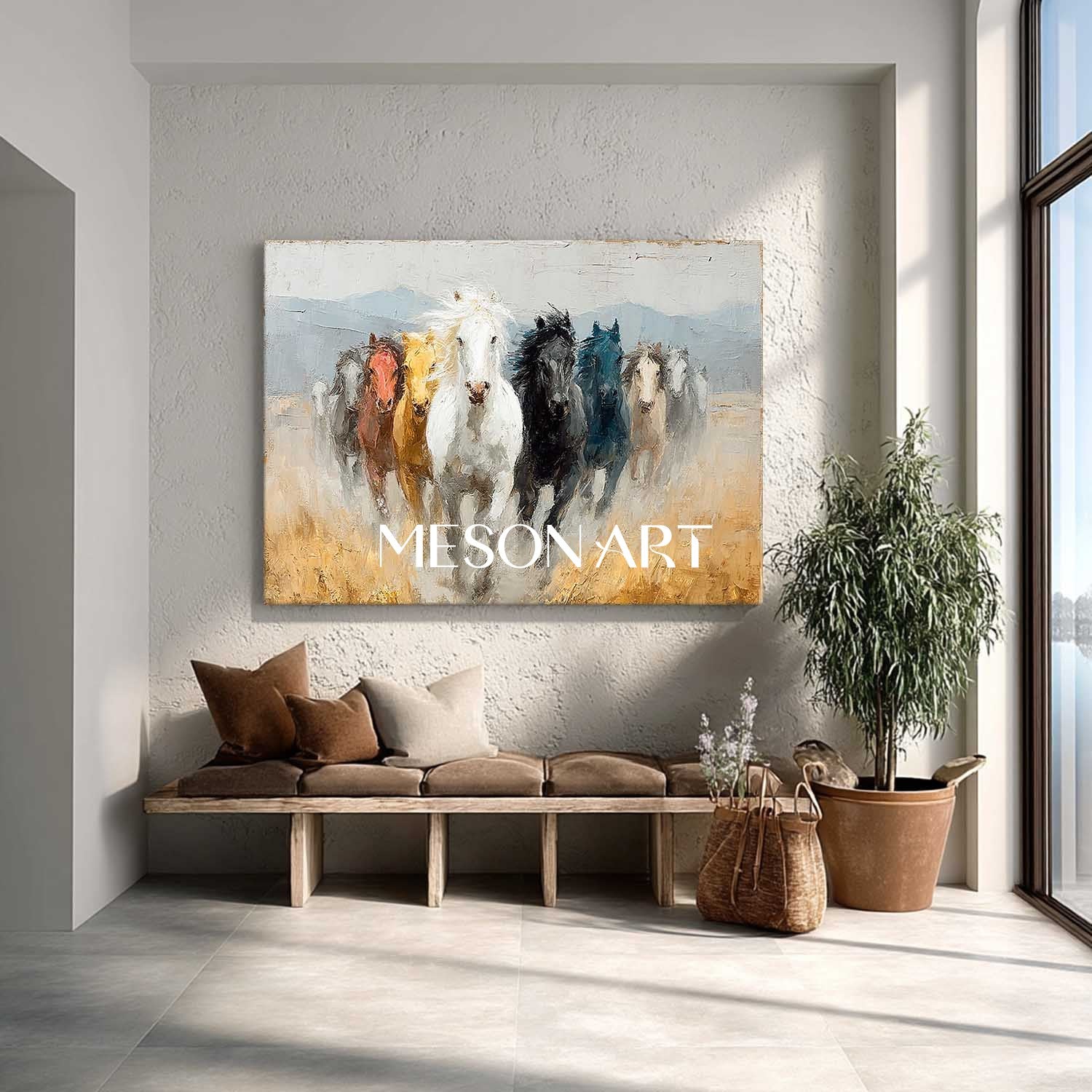 Large Nine Horses Canvas Wall Art Decor For Sale Nine Horses 3D Abstract Texture Painting