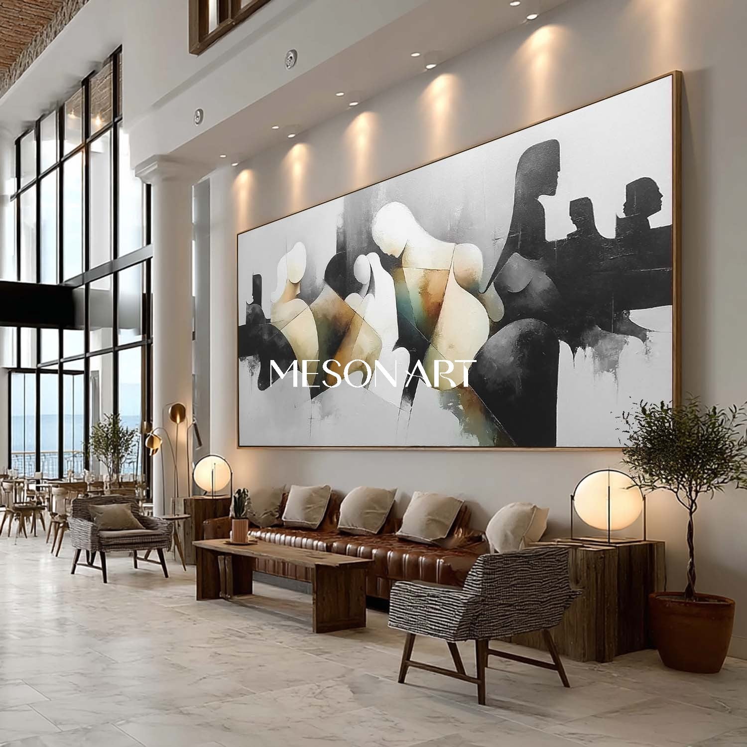 Oversized Framed Abstract Art Canvas Black White Painting Living Room