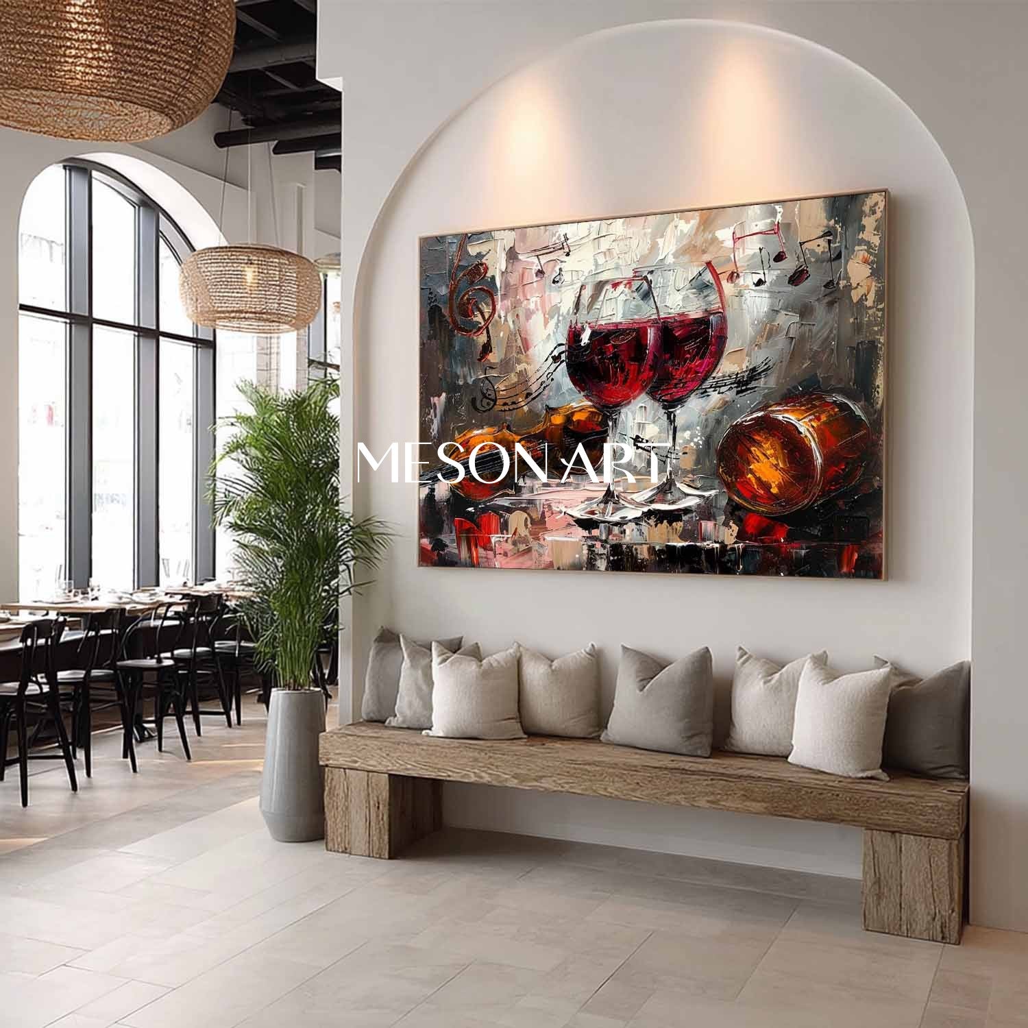 Large Red Wine Glass and Music Abstract Canvas Art for Sale Music and Wine Wall Art Decor