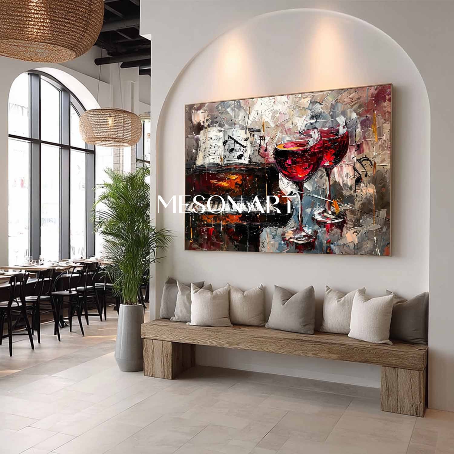 Large Red Wine Glass and Piano Abstract Canvas Art for Sale Piano and Wine Wall Art Decor