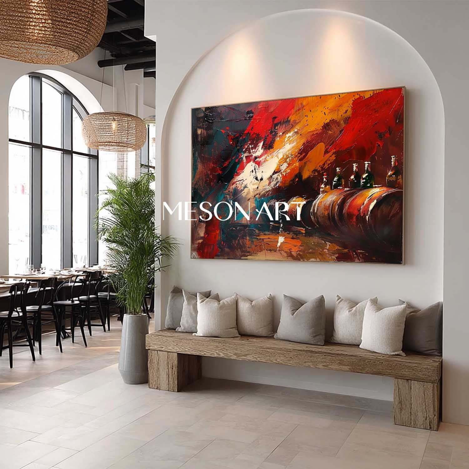 Large Red wine barrel painting winery decorative wall art wine cabinet wall painting for sale