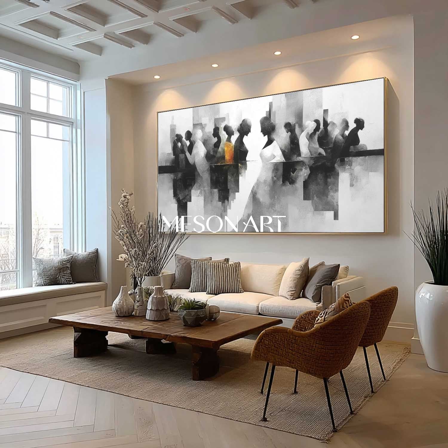 Large Black White Abstract Wall Art Modern Silhouette Canvas Hallway