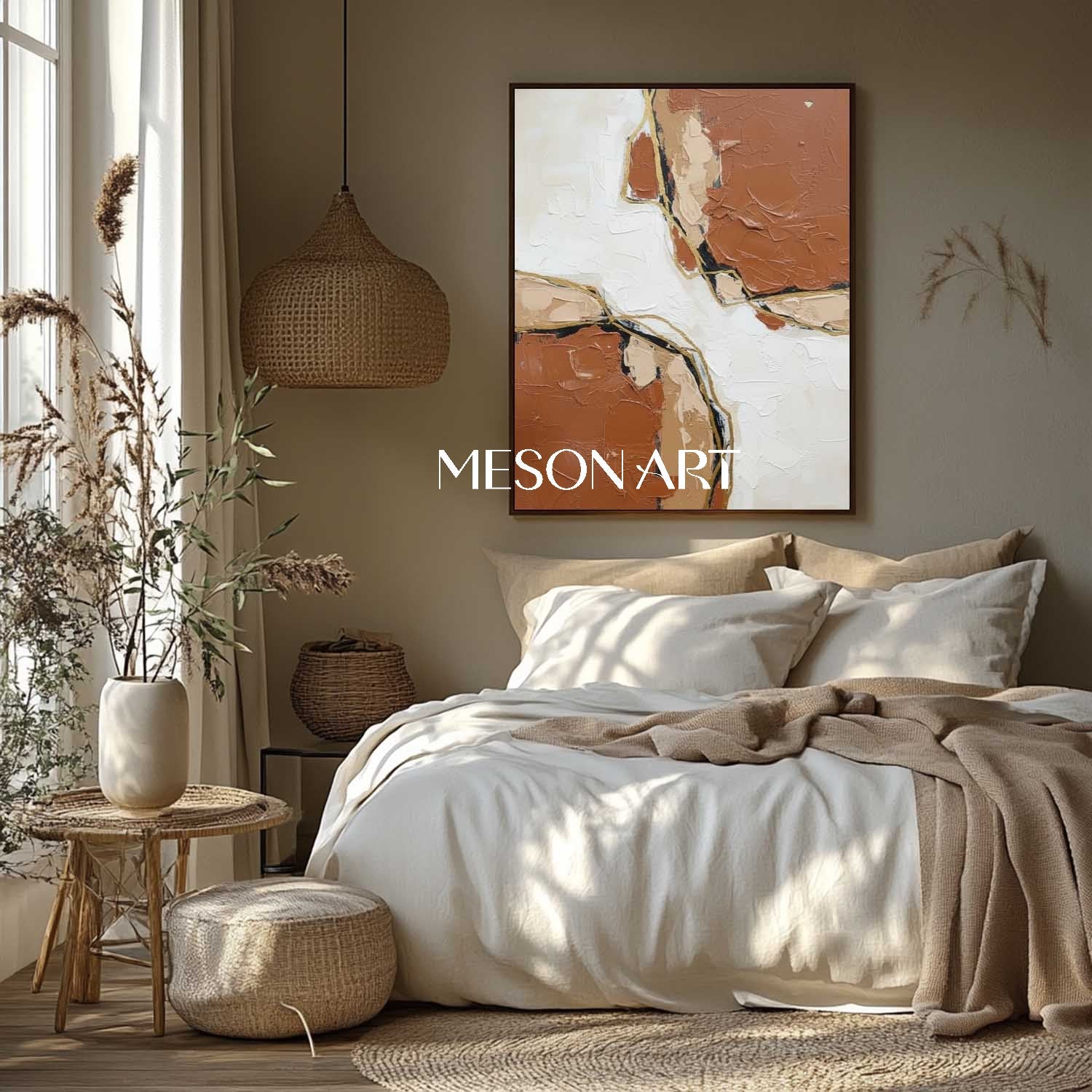 Modern Boho Painting Entryway Wall Art Textured Impasto Boho Art Canvas