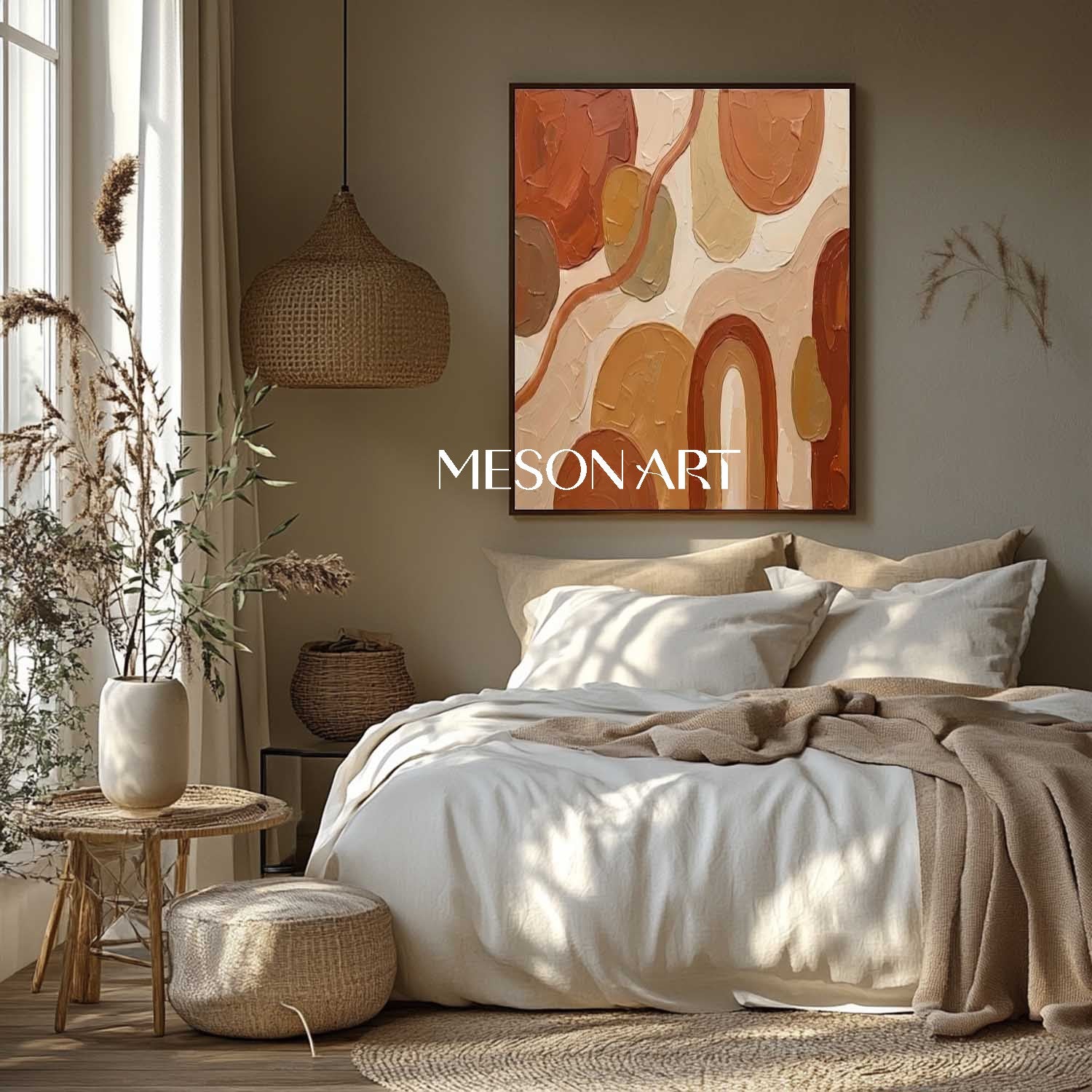 Original Bohemian Minimalist Painting Abstract Linear Wall Art Decoration for Bedroom