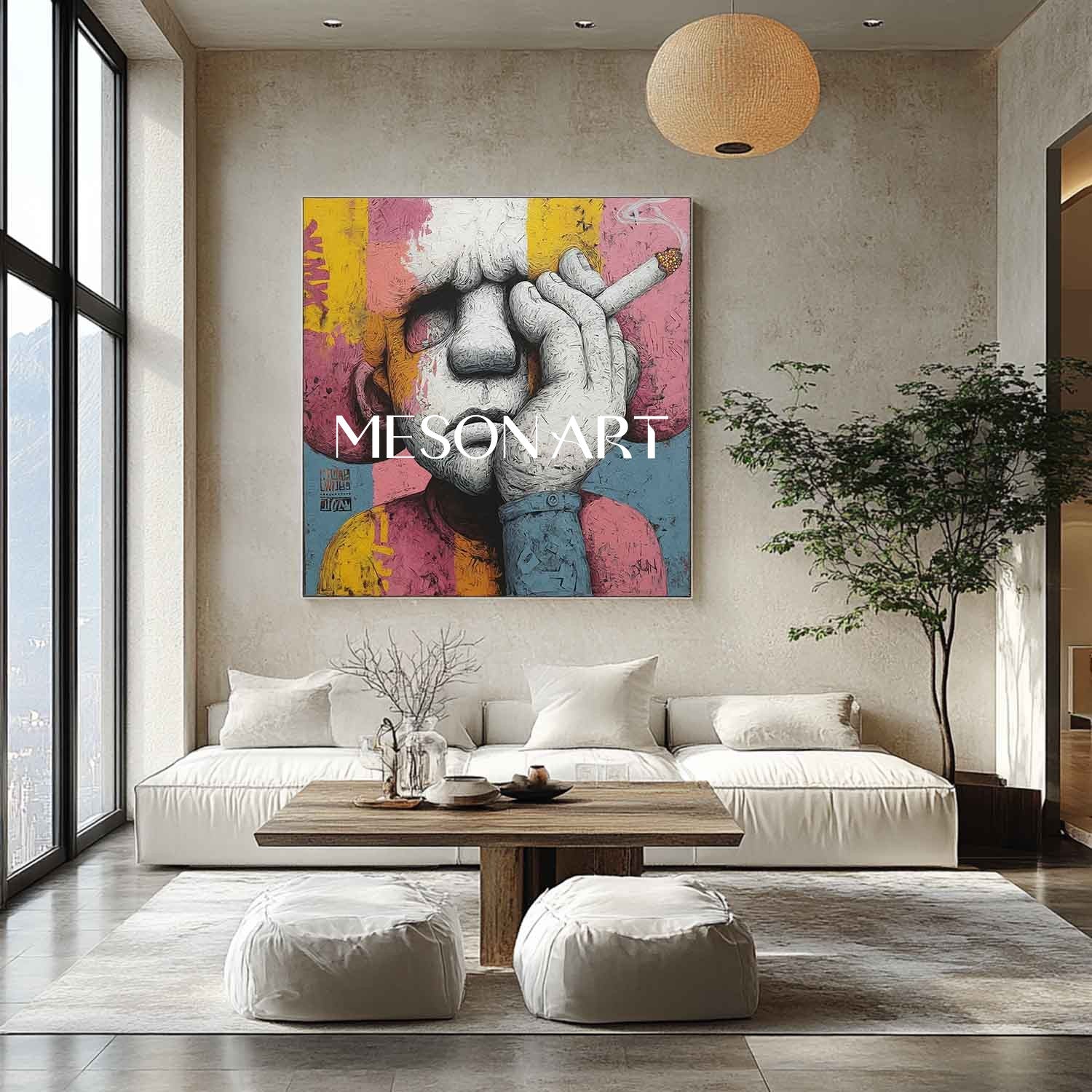 Man smoking a cigar pop abstract canvas wall art Man smoking a cigar abstract texture painting