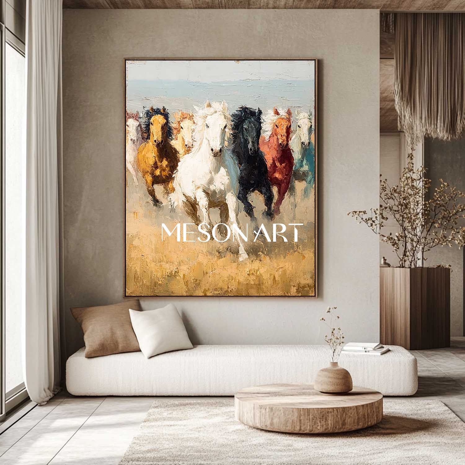 Large Seven Horses 3D Texture Painting for Sale Seven Horses Canvas Wall Art Decor