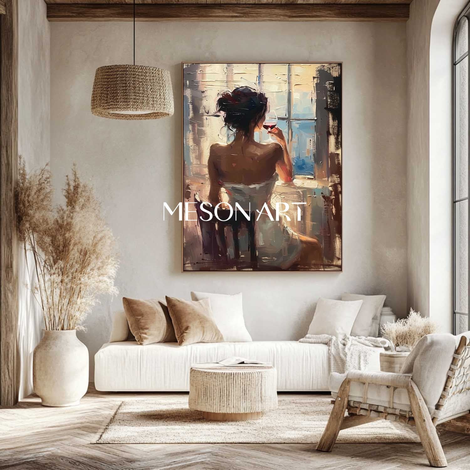 Girl drinking red wine art Red wine cellar wall art decoration Wine cabinet canvas painting