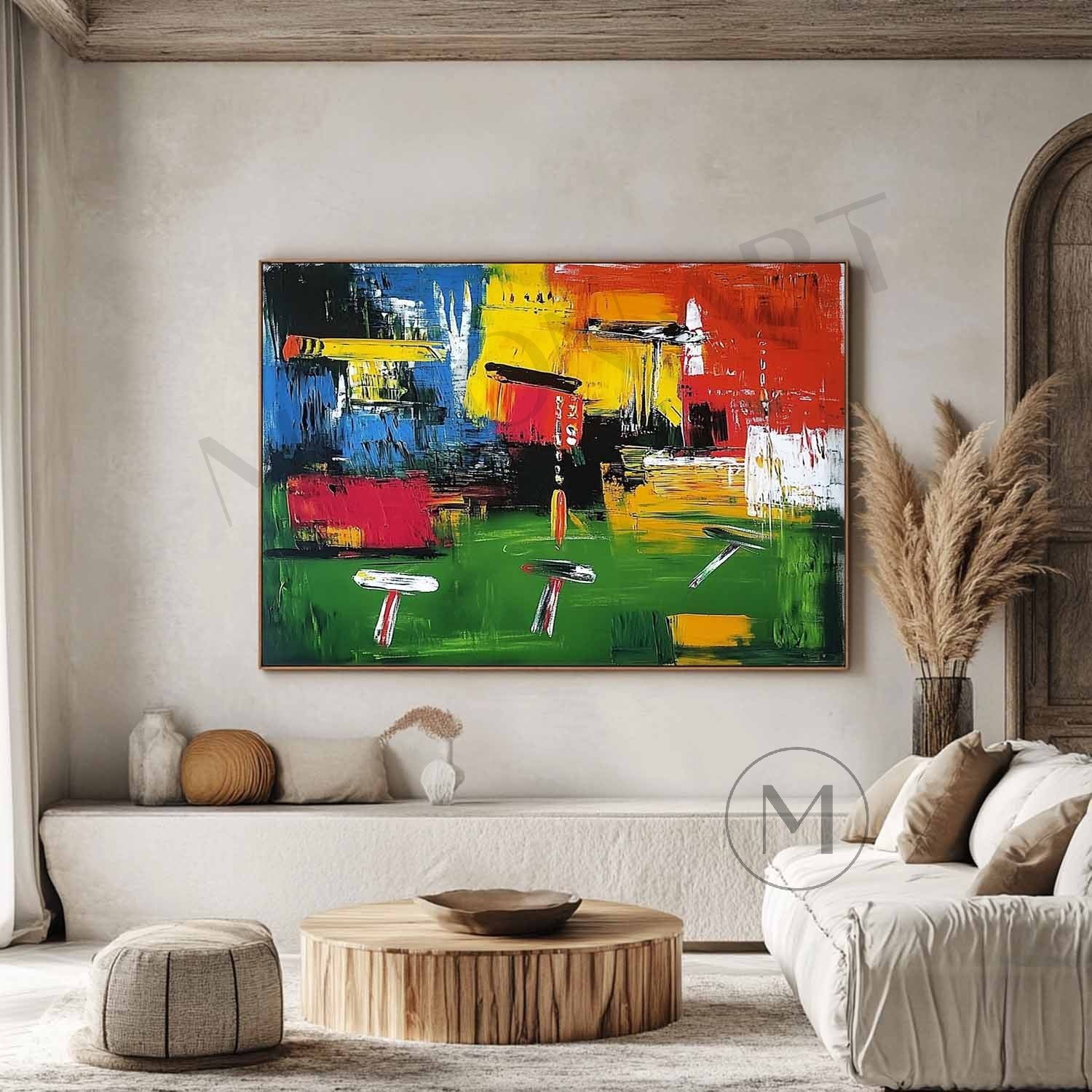 Green Stadium Abstract Canvas Art Contemporary Stadium Wall Art Colorful Stadium Paintings