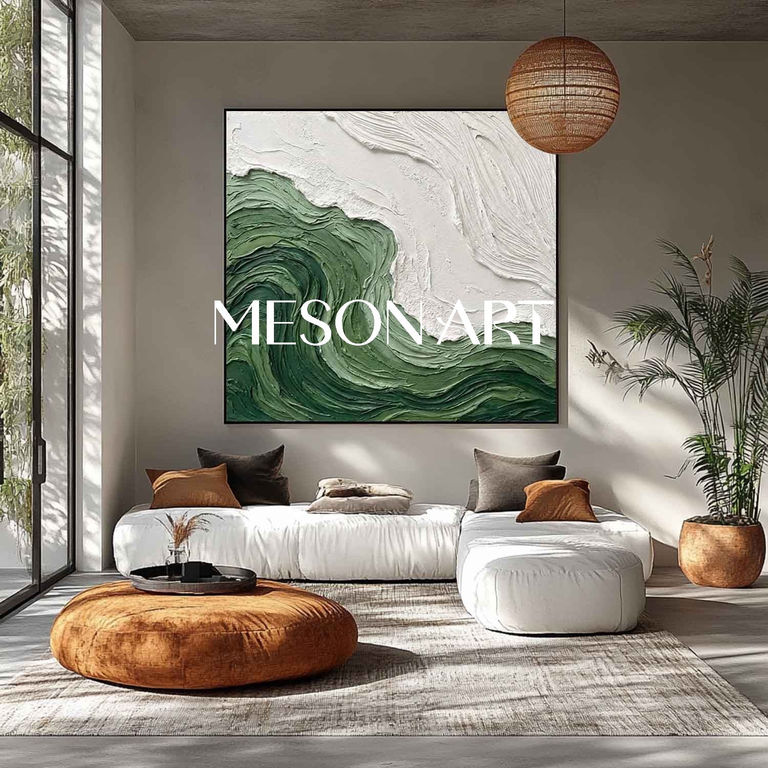 Textured Forest Green Zen Art | Organic Modern Square Painting