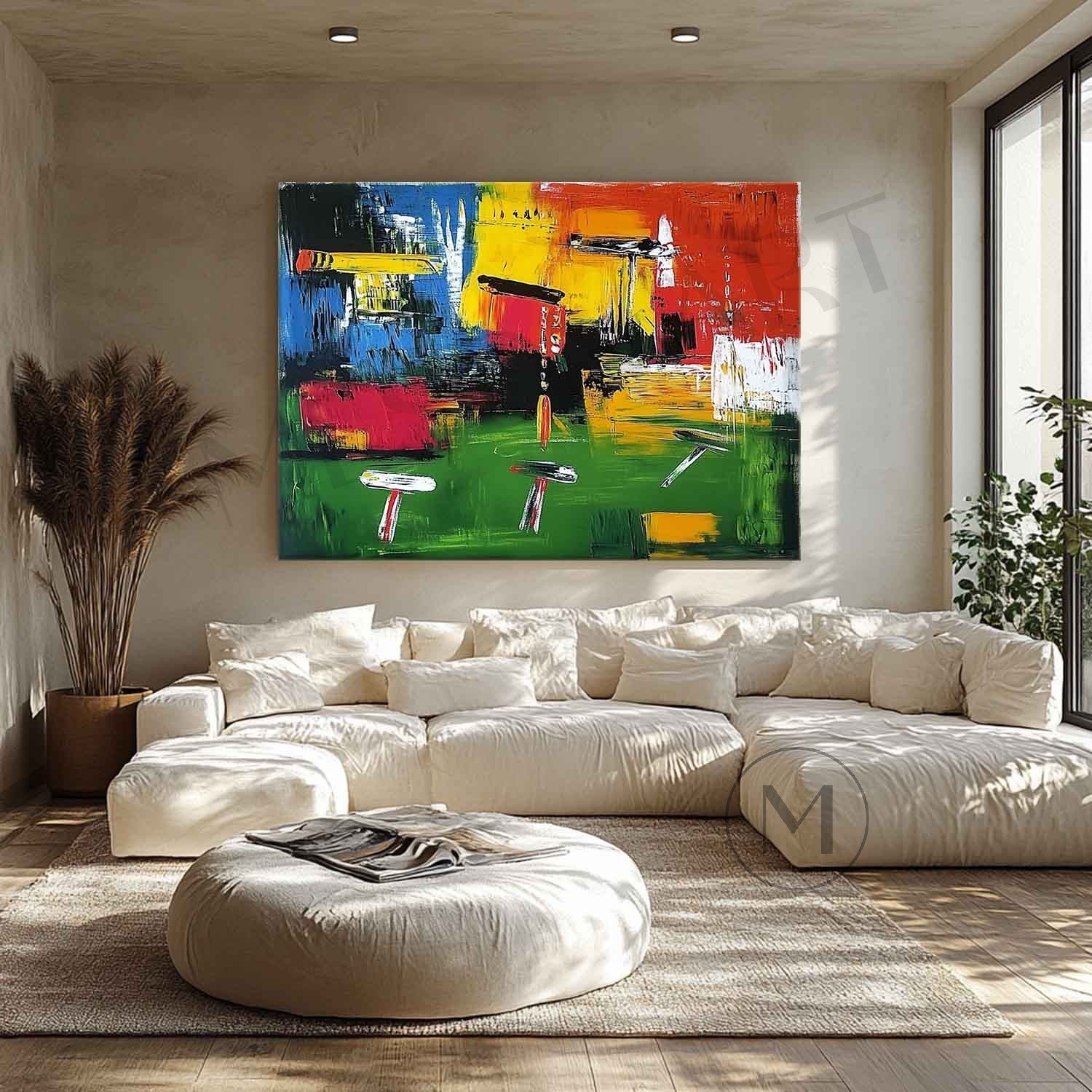 Green Stadium Abstract Canvas Art Contemporary Stadium Wall Art Colorful Stadium Paintings