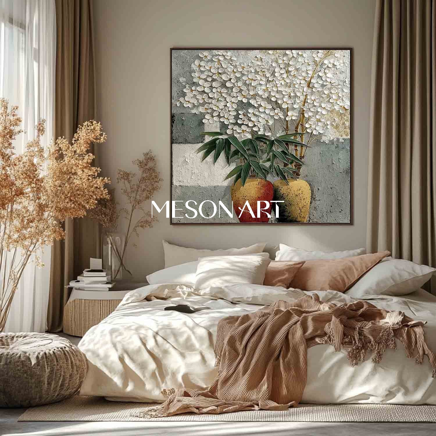 Floral Wall Art Contemporary Botanical Painting Large Textured Floral Canvas for Living Room
