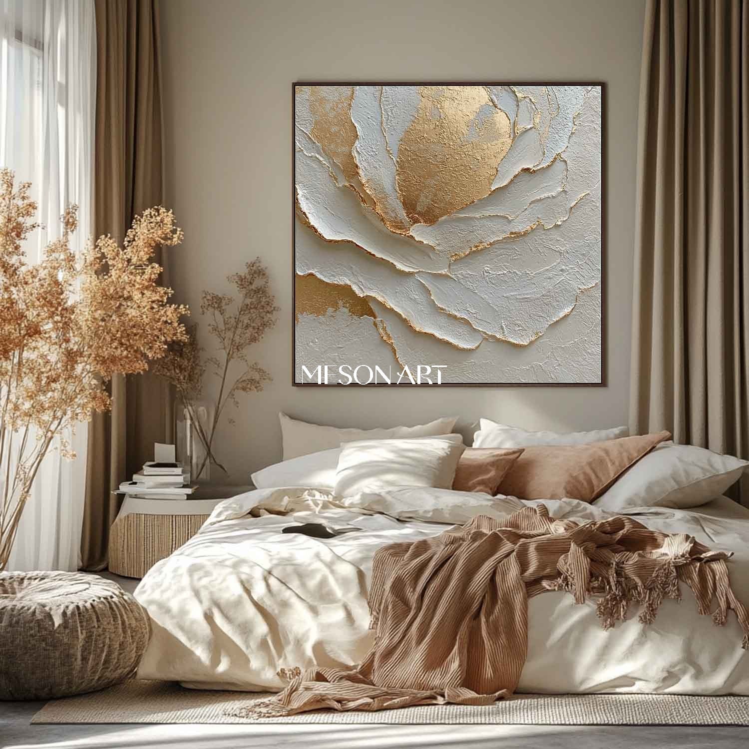 Gold and White Floral Plaster Canvas Art for Sale Modern Plaster Wall Art Decoration Ideas