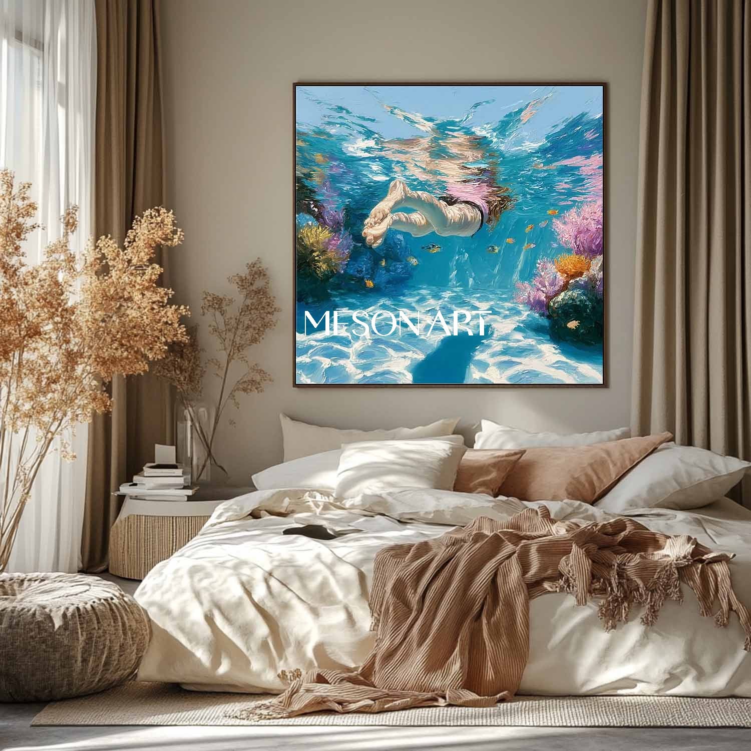 Seaside swimming wall art decoration Undersea snorkeling coral canvas art Seaside swimming painting