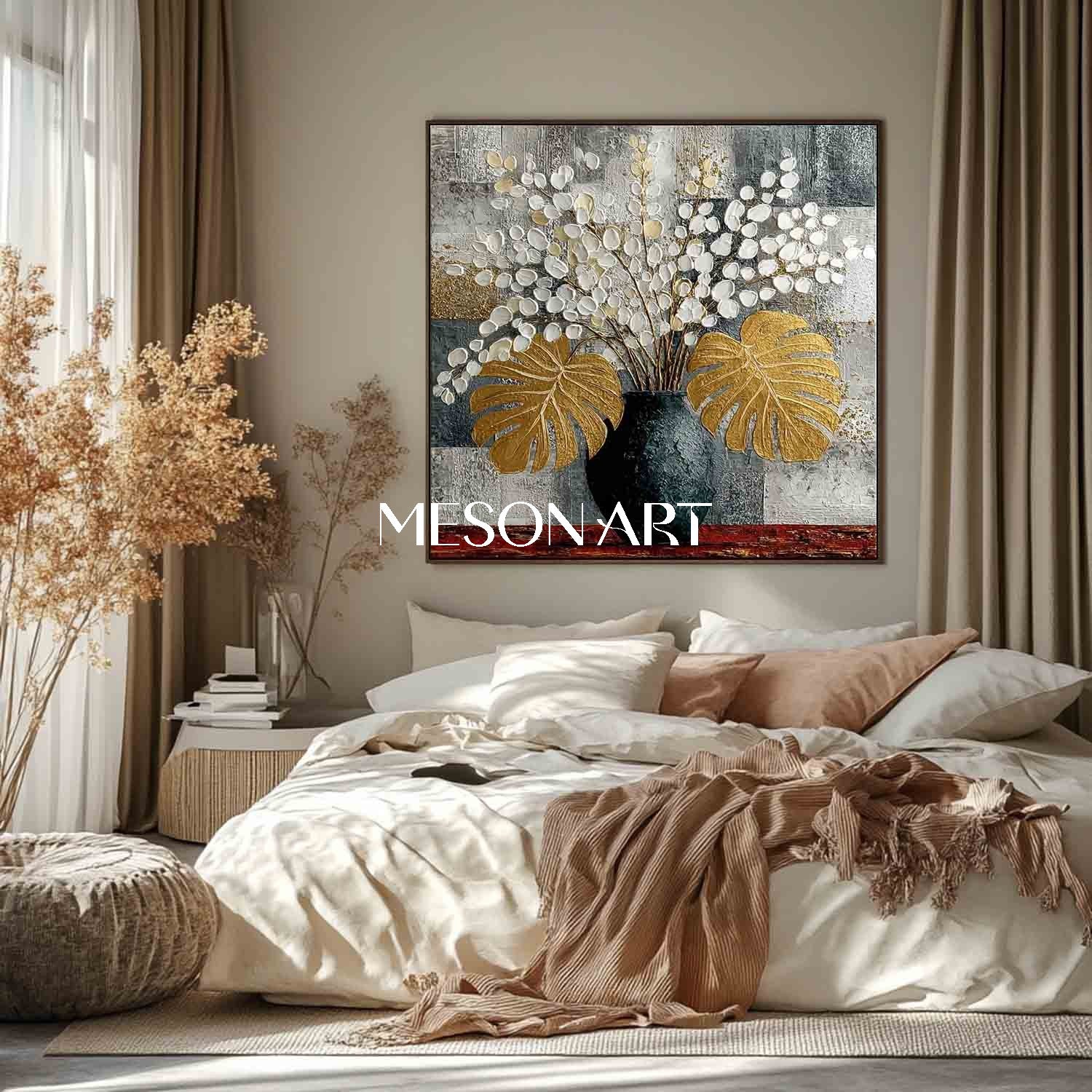 Minimalist Flower Artwork Original Flower Canvas for Purchase Bedroom Flower Canvas Decor