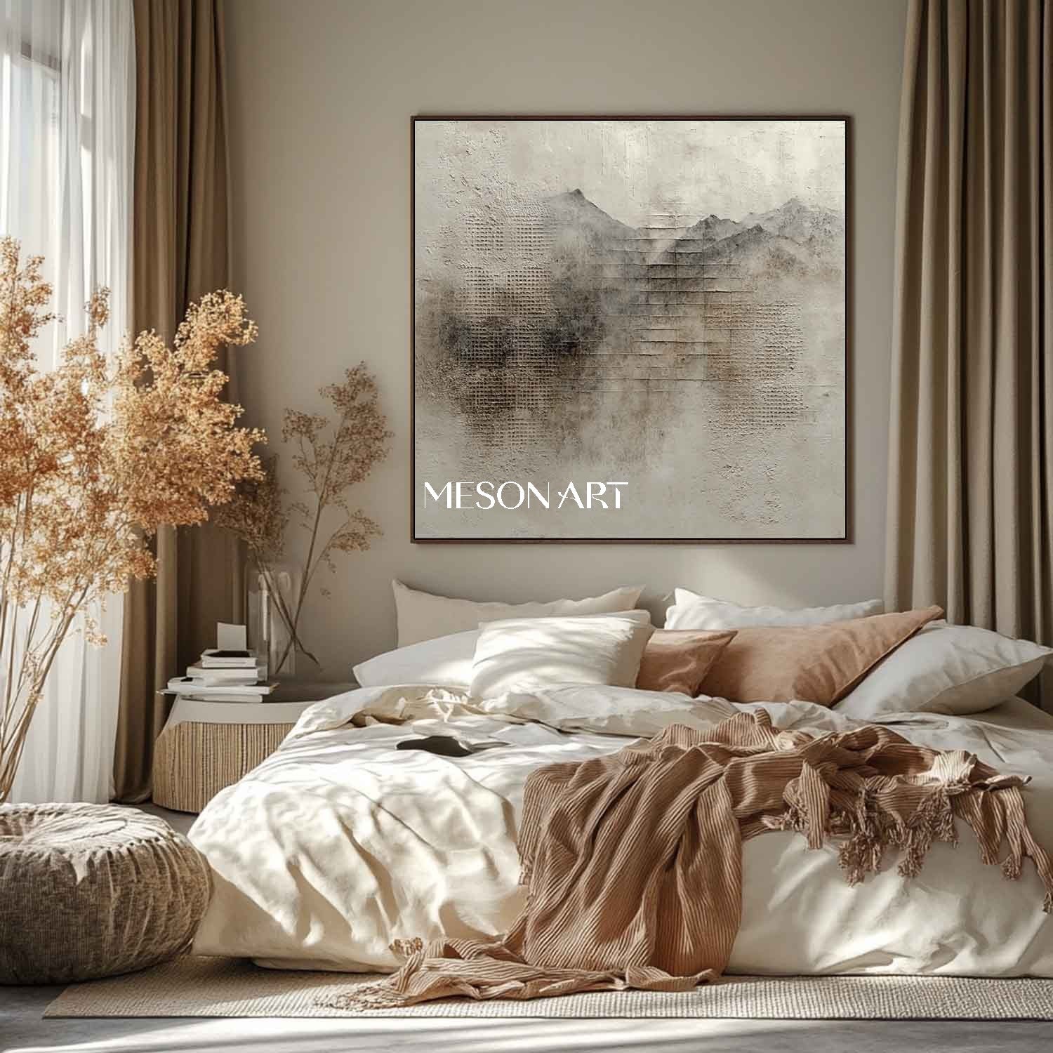 Contemporary Earthy Abstract Canvas Art for Sale Wabi Sabi Art Light Grey Landscape Texture Painting