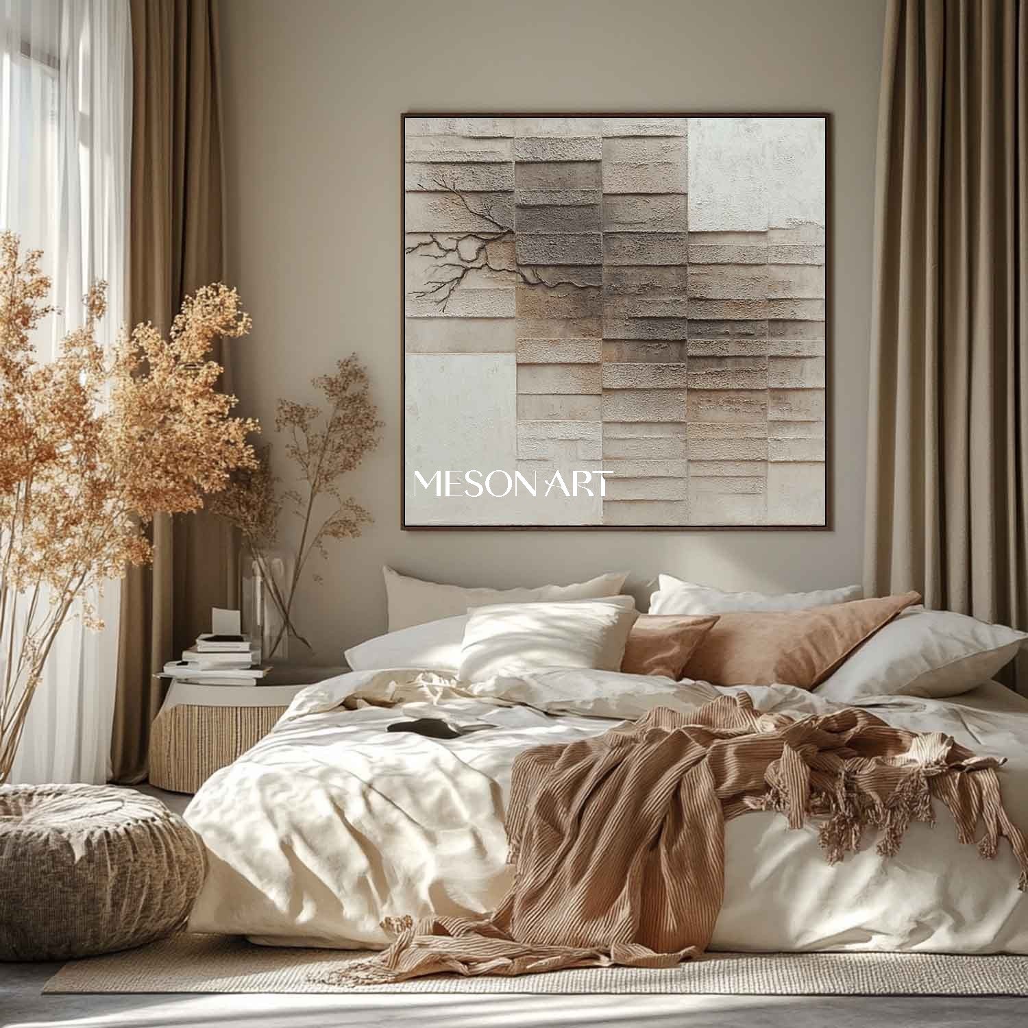 Light grey and brown painting Brown abstract texture canvas art for sale Wabi-sabi art