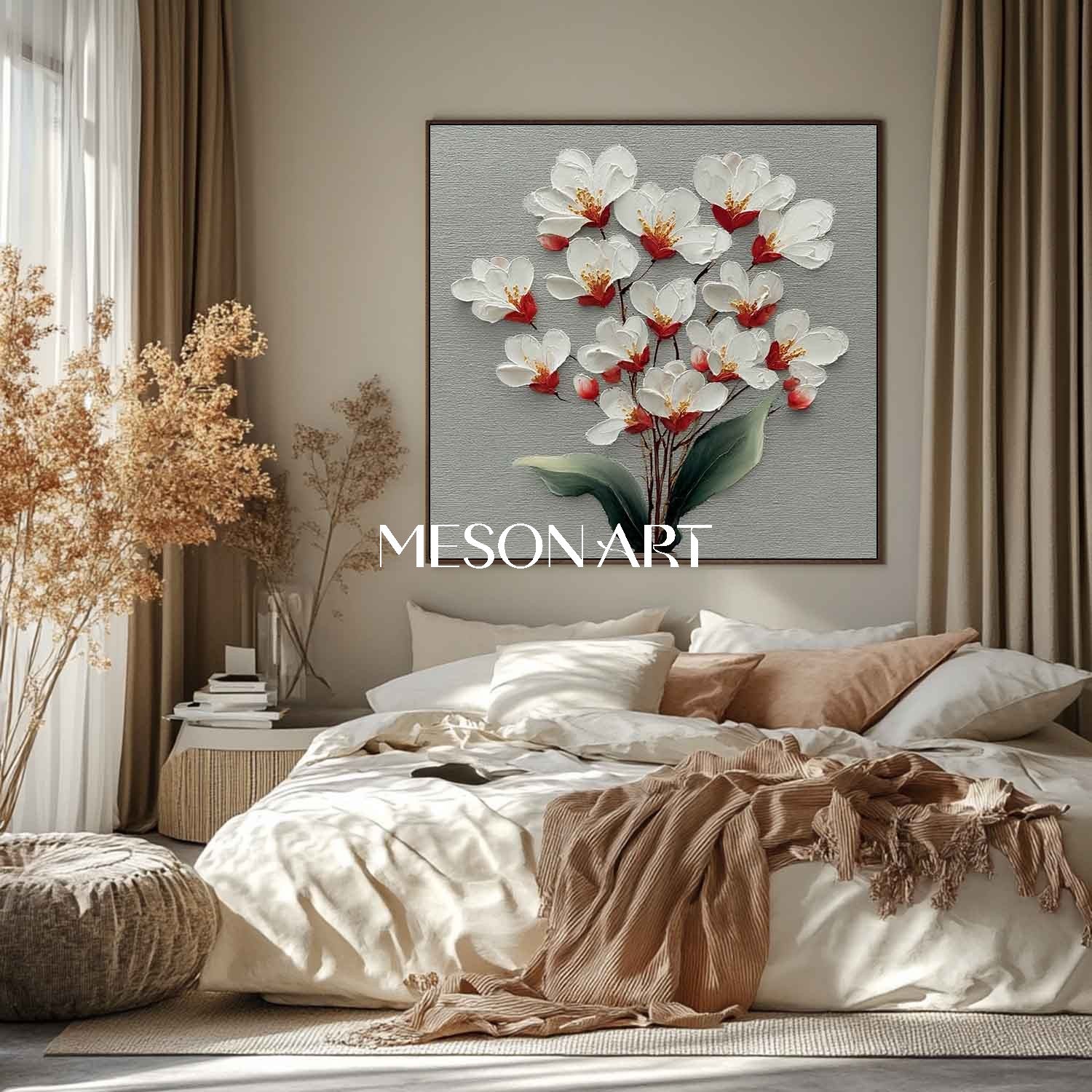 Large Floral Canvas Painting Neutral Floral Painting for Calm Interiors Floral Wall Art for Sale