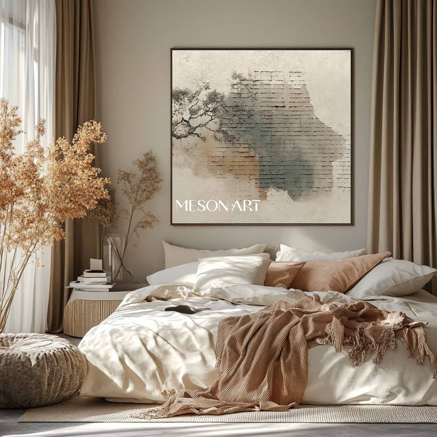 Brown abstract painting Light brown textured canvas art for sale Wabi-sabi art decoration ideas
