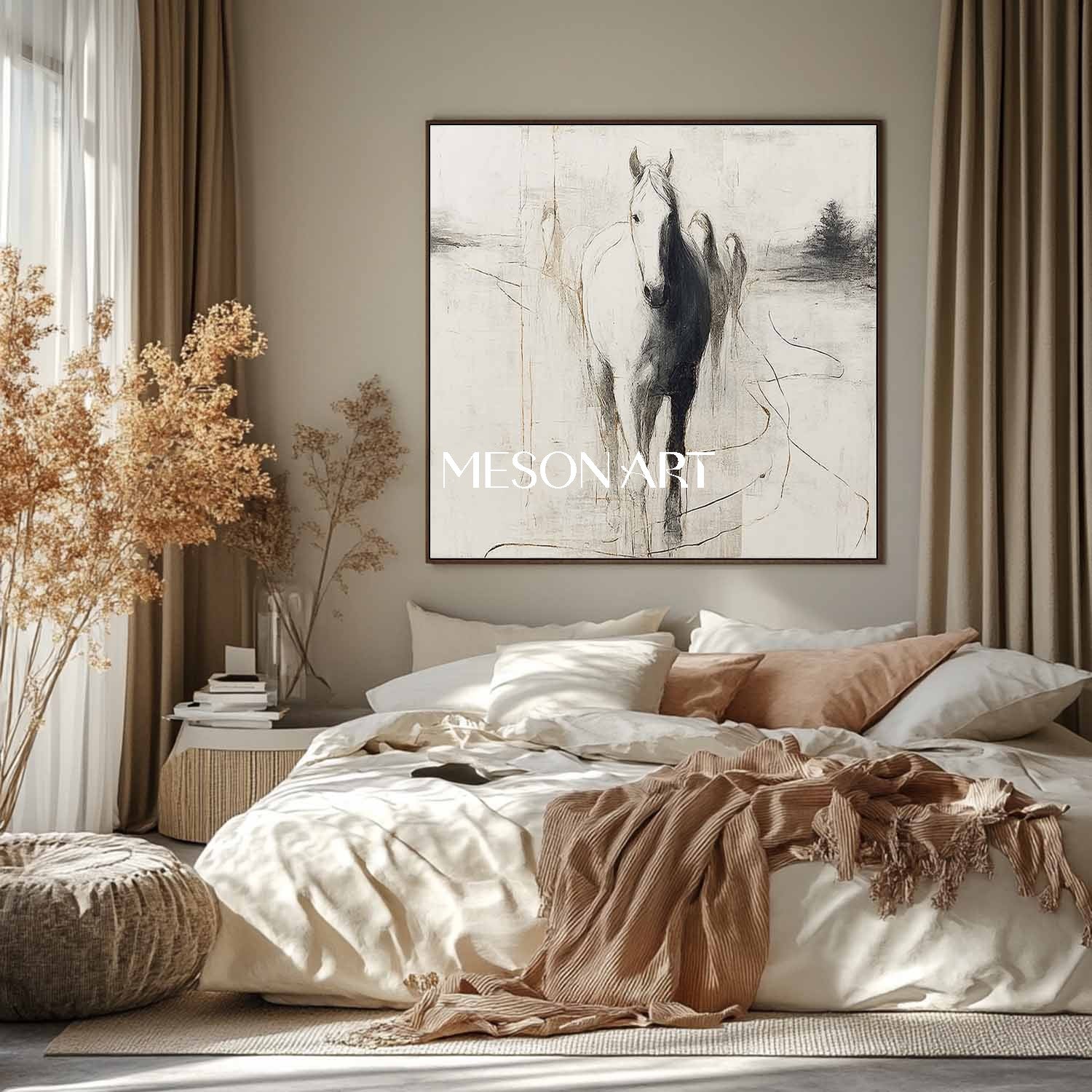 Beige Horse Wall Art Decor Minimalist Horse Canvas Art Minimalist Horses Paintings