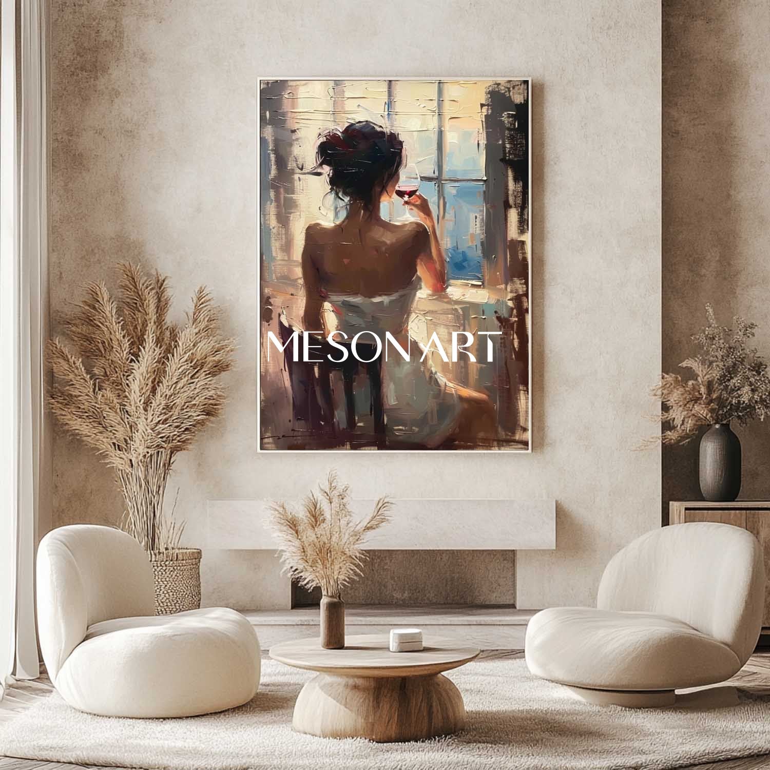 Girl drinking red wine art Red wine cellar wall art decoration Wine cabinet canvas painting