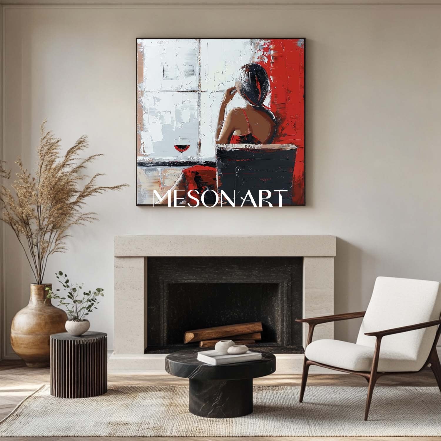 Beautiful woman drinking red wine painting Red wine decorative wall art Wine cabinet wall painting for sale