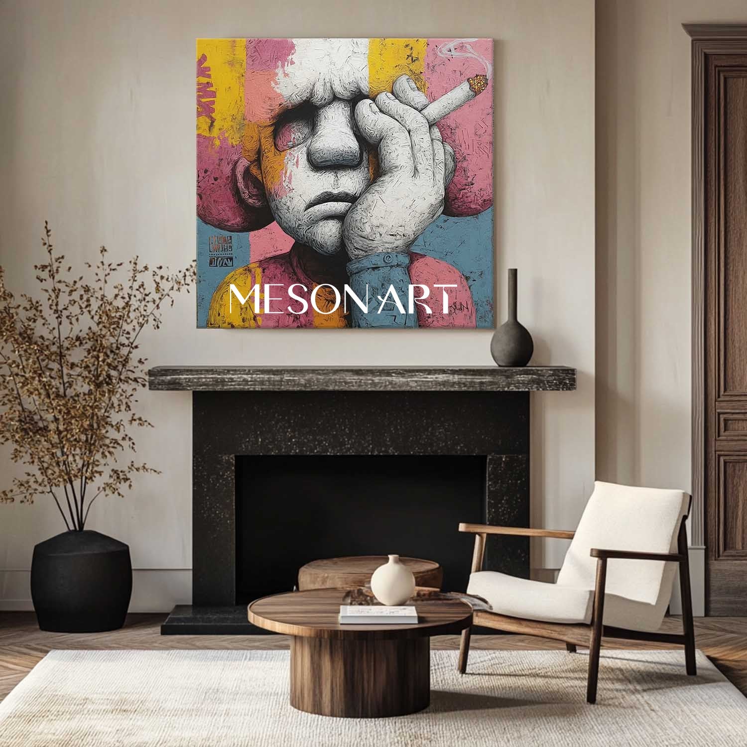 Man smoking a cigar pop abstract canvas wall art Man smoking a cigar abstract texture painting