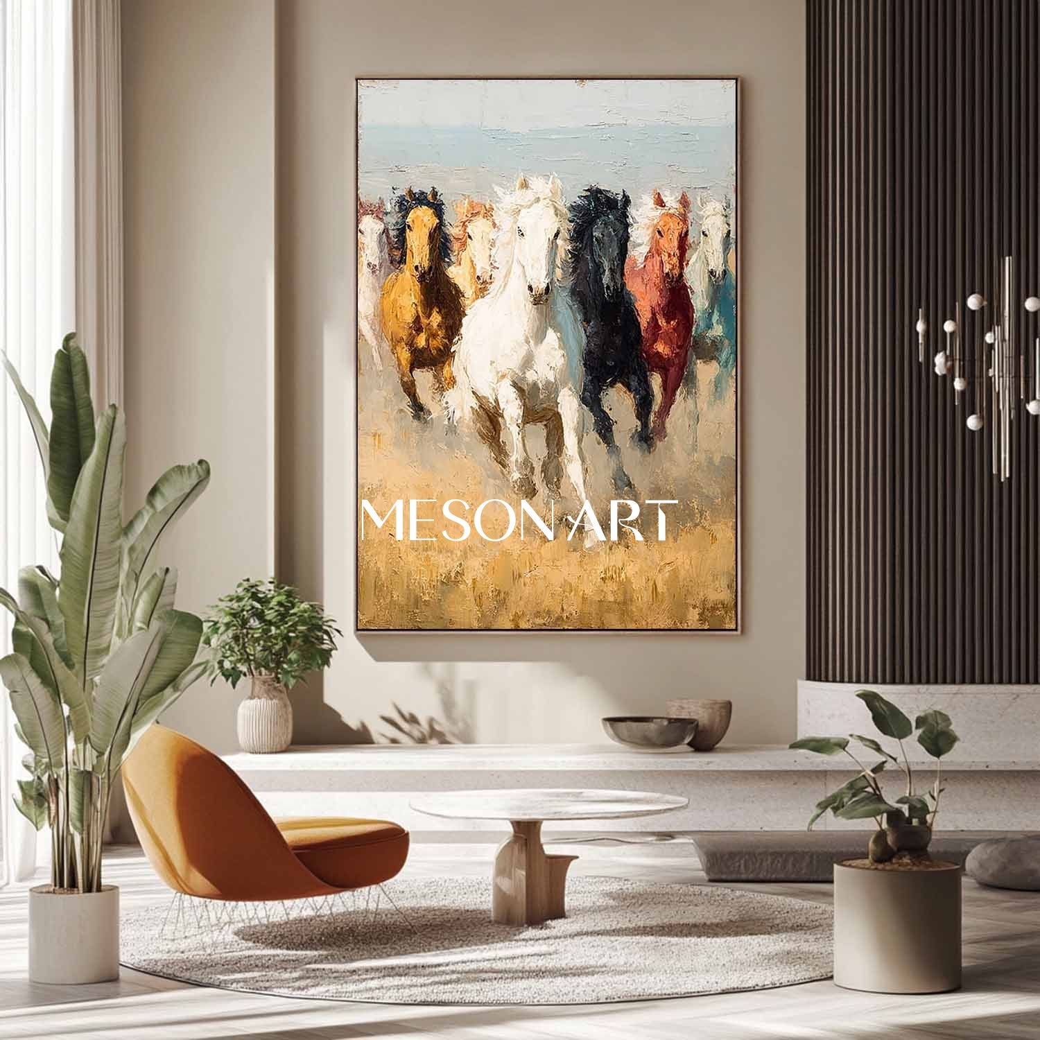 Large Seven Horses 3D Texture Painting for Sale Seven Horses Canvas Wall Art Decor