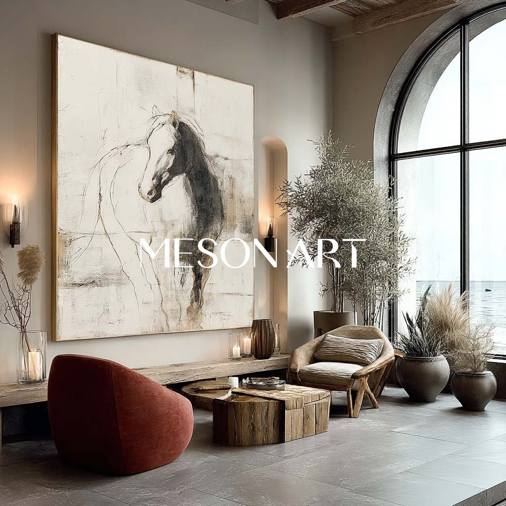 White Minimalist Horse Abstract Canvas Wall Art Decor Minimalist Horse Abstract Painting