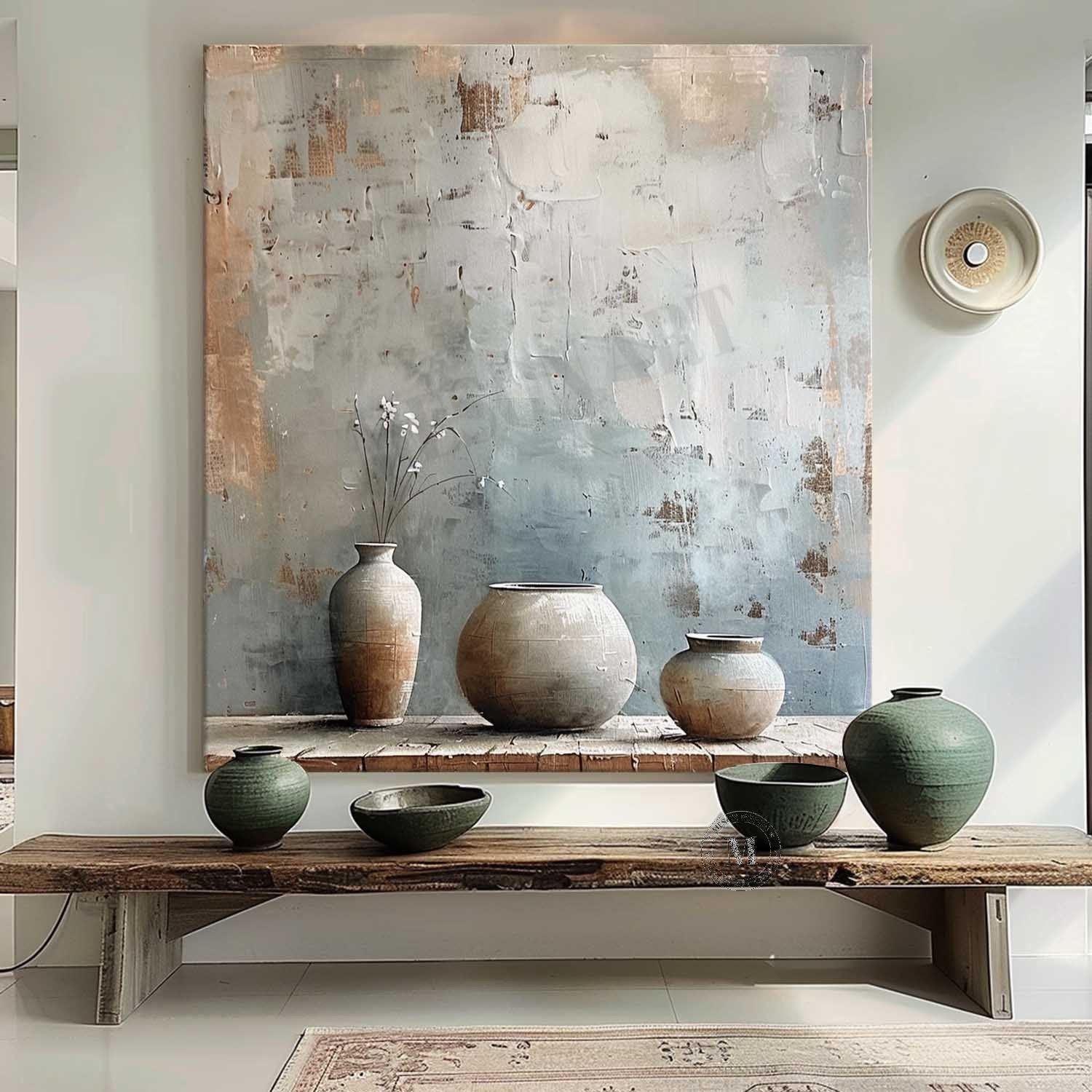 Clay Pot Art for Sale Ceramic Vase Still Life Painting Gray Clay Pot Canvas Wall Art Decoration