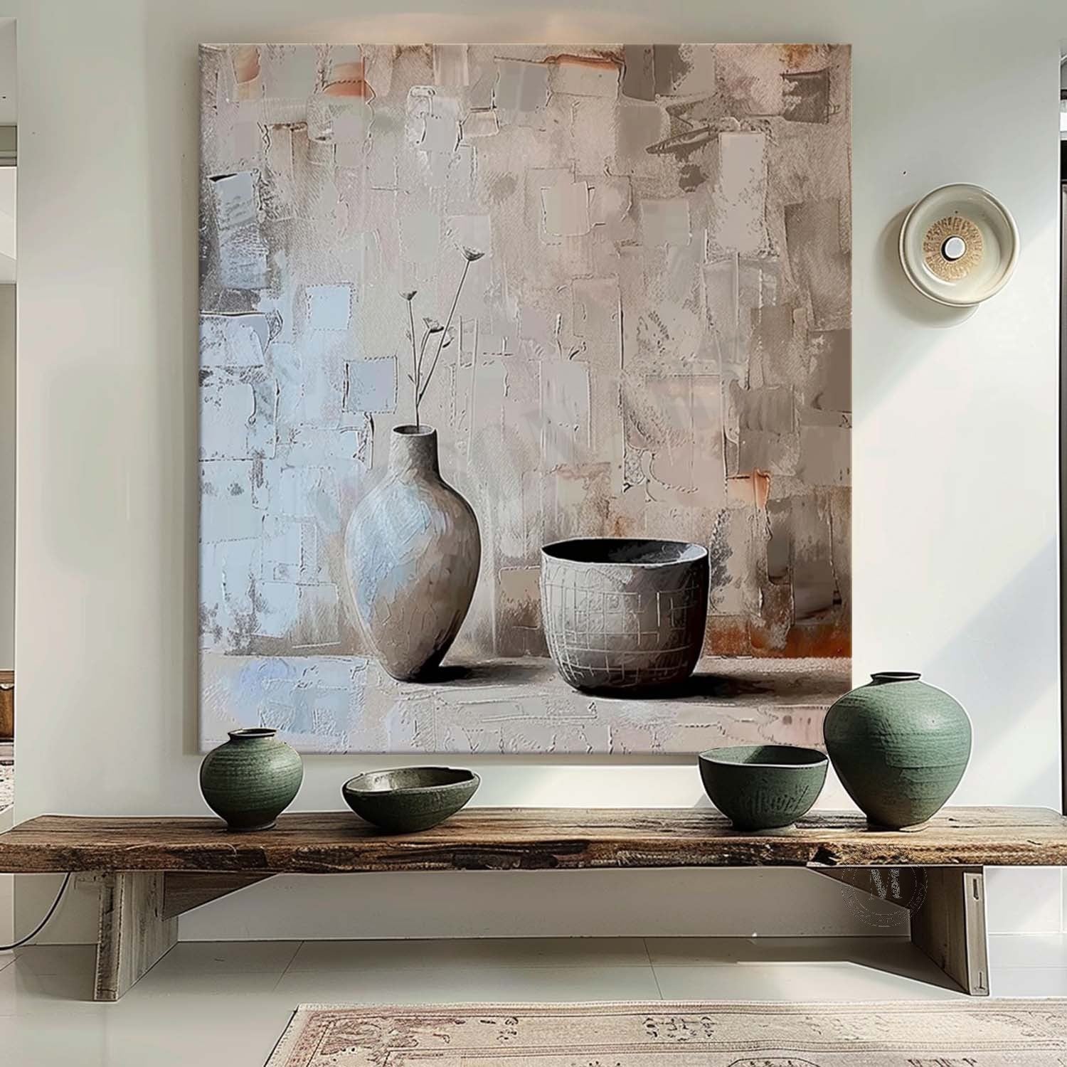 Earthy and Gray Clay Pot Painting Clay Pot Art Clay Pot Canvas Wall Art for Sale