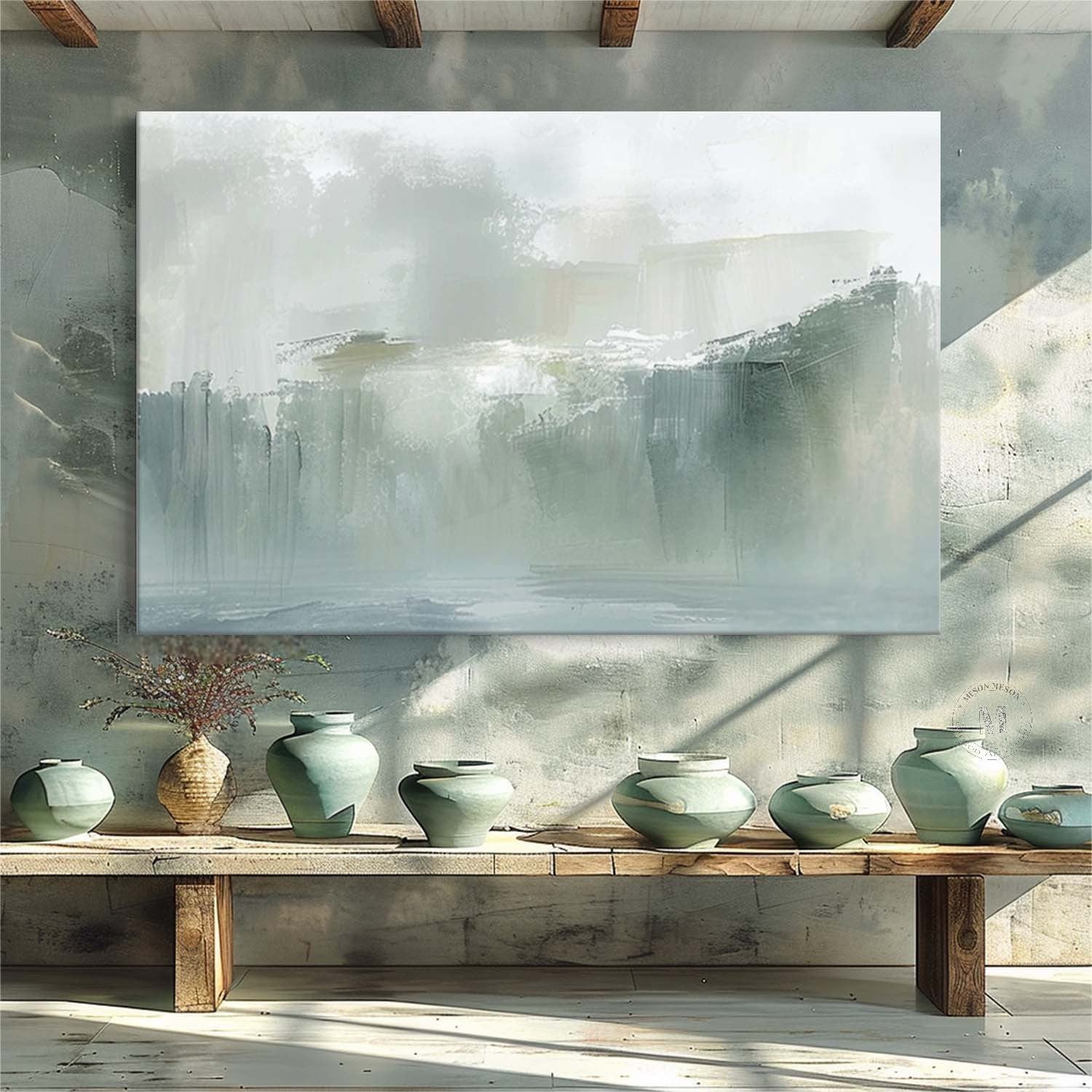 Large Light Green Abstract Art for Sale Light Green Minimalist Painting Light Green Abstract Wall Art