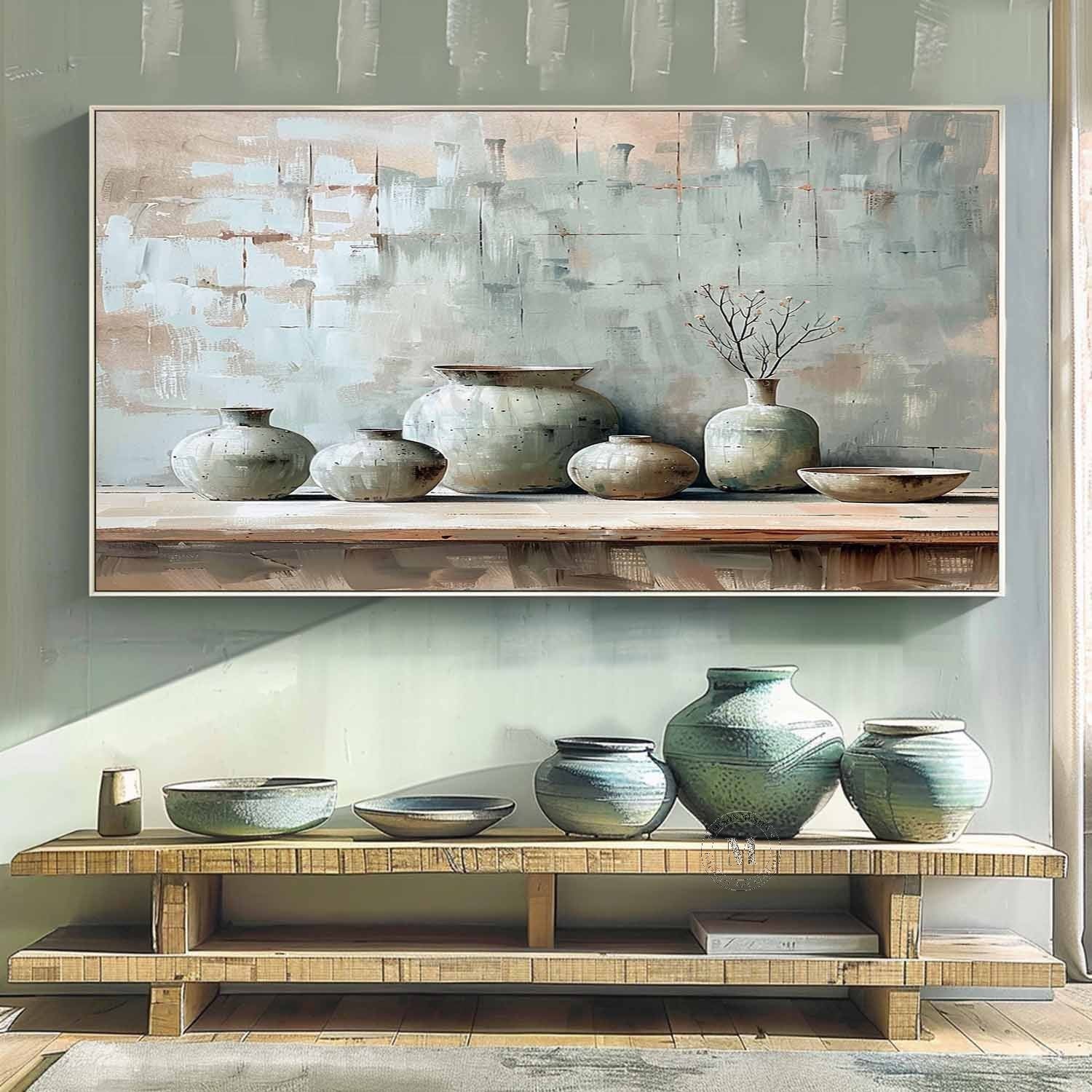 Large Grey Pottery Jar Still Life Vase Painting Clay Jar Vase Artwork Clay Jar Canvas Wall Art