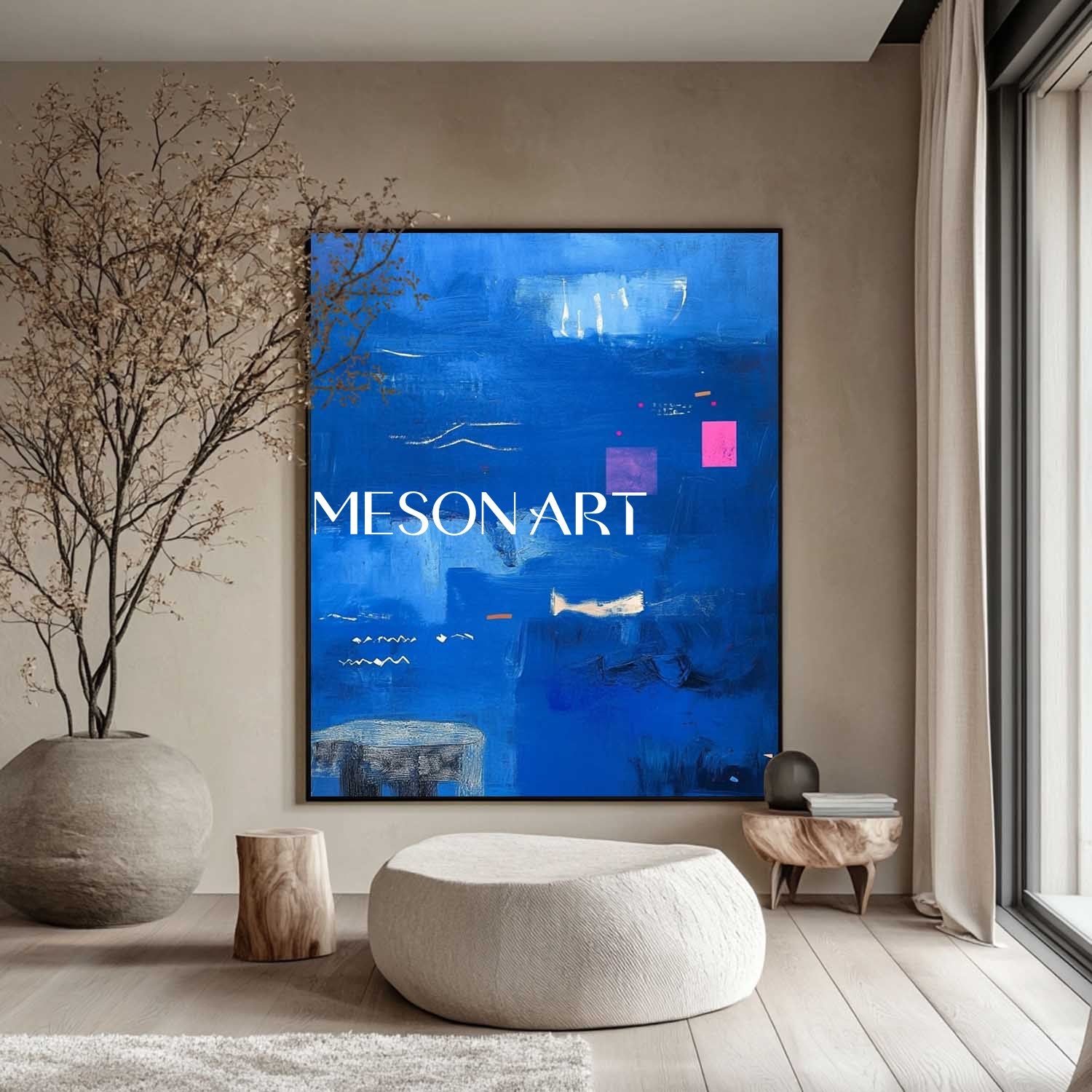 Large modern blue canvas art abstract blue abstract minimalist canvas wall painting for sale