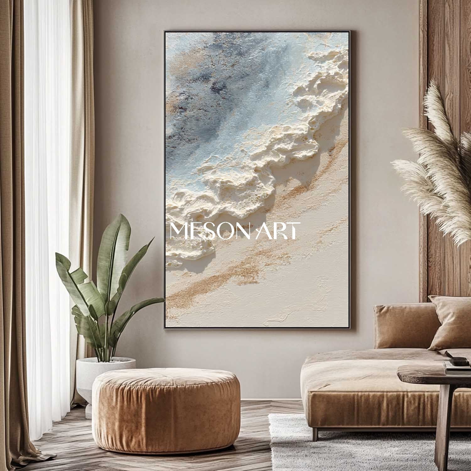 Home wall decoration ideas beige and light blue texture painting beige abstract canvas wall art