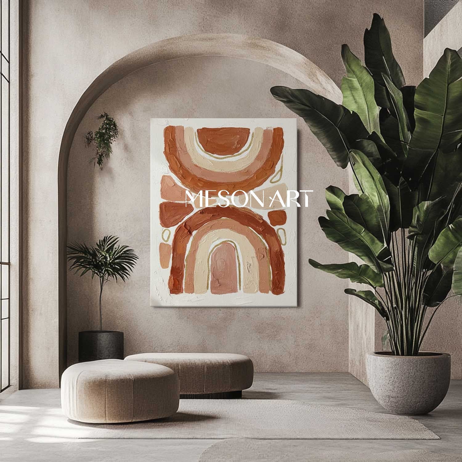 Boho Rainbow Wall Art Abstract Arch Wall Decor Geometric Canvas Painting
