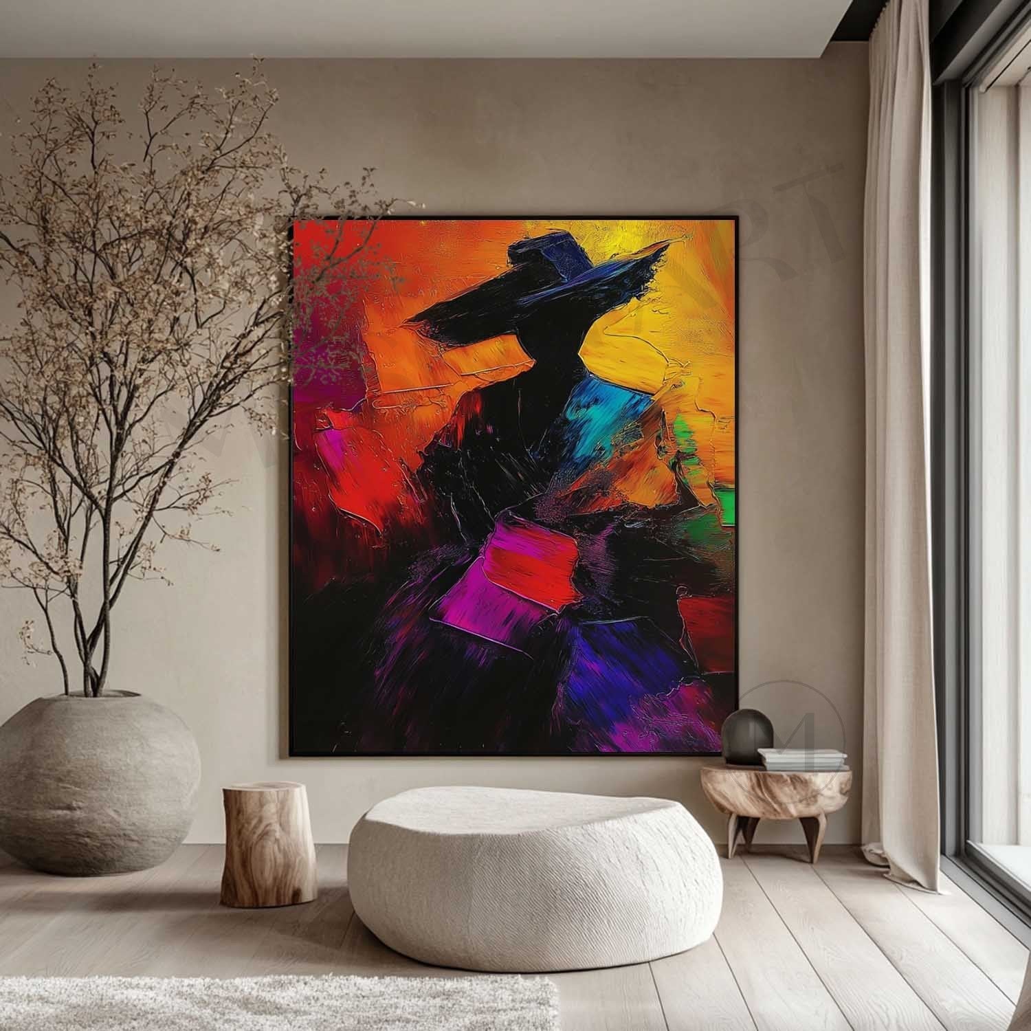 Contemporary woman wearing hat abstract canvas art Palette abstract girl wearing hat wall art