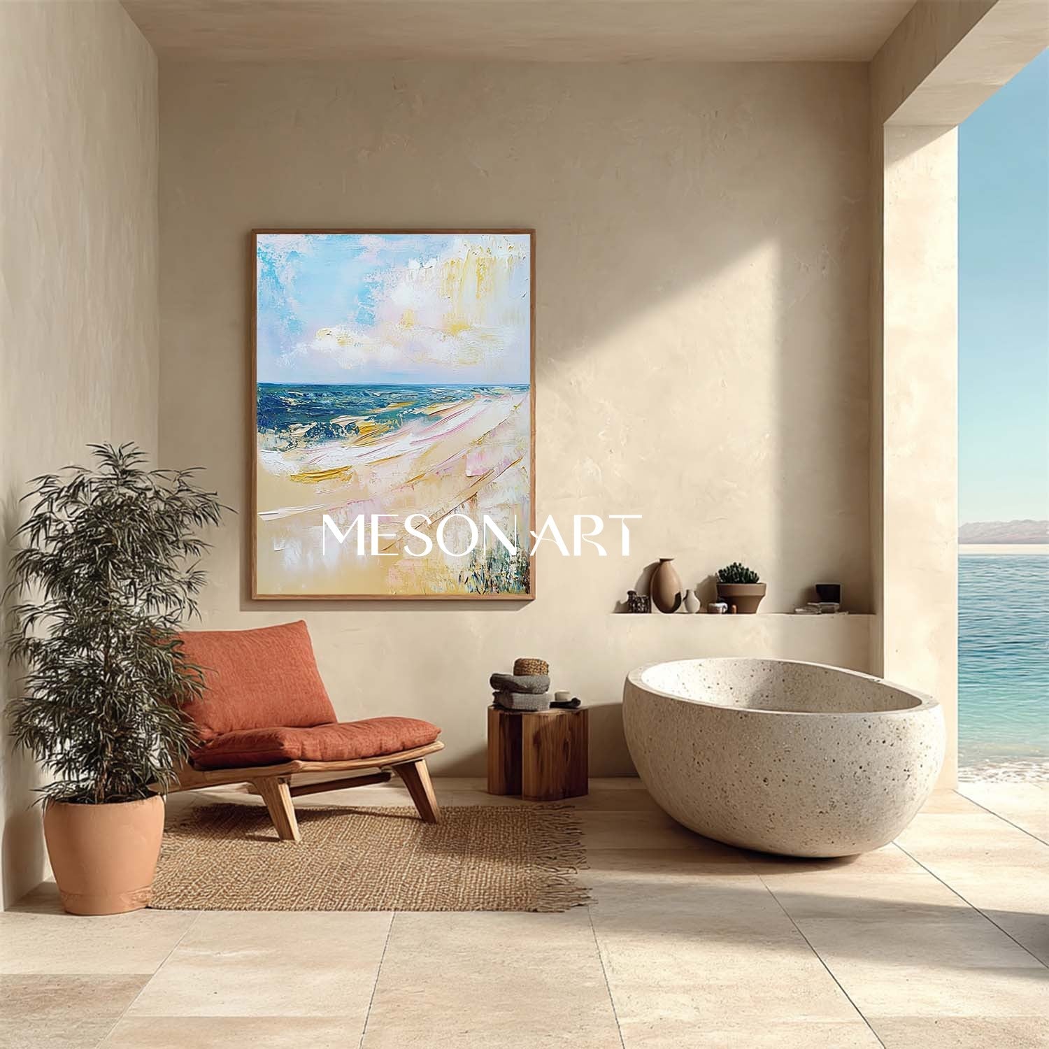 Blue and beige seaside beach wall decor painting for sale Blue and beige seaside abstract canvas art