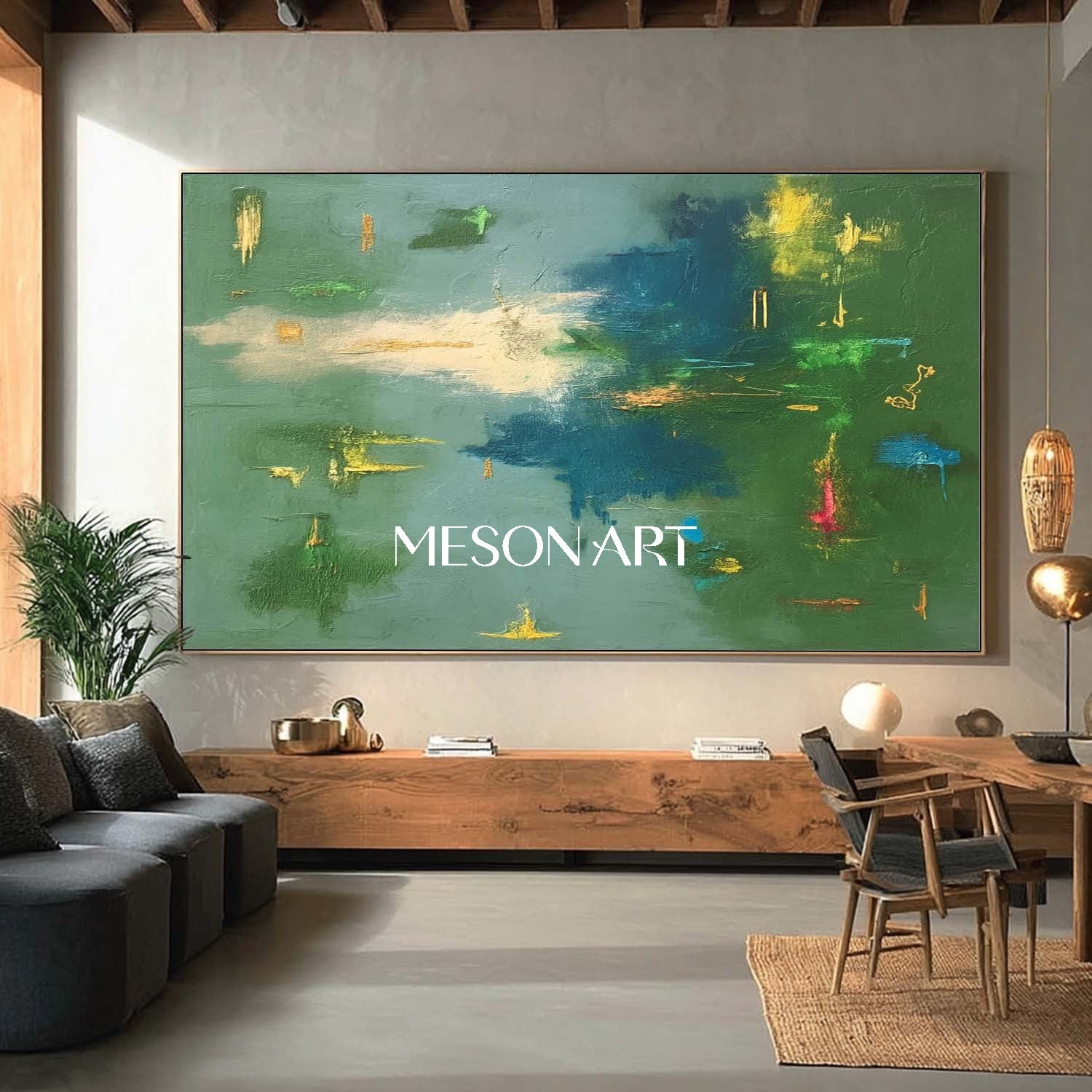 Teal Green Abstract Wall Art Large Textured Original Modern Painting